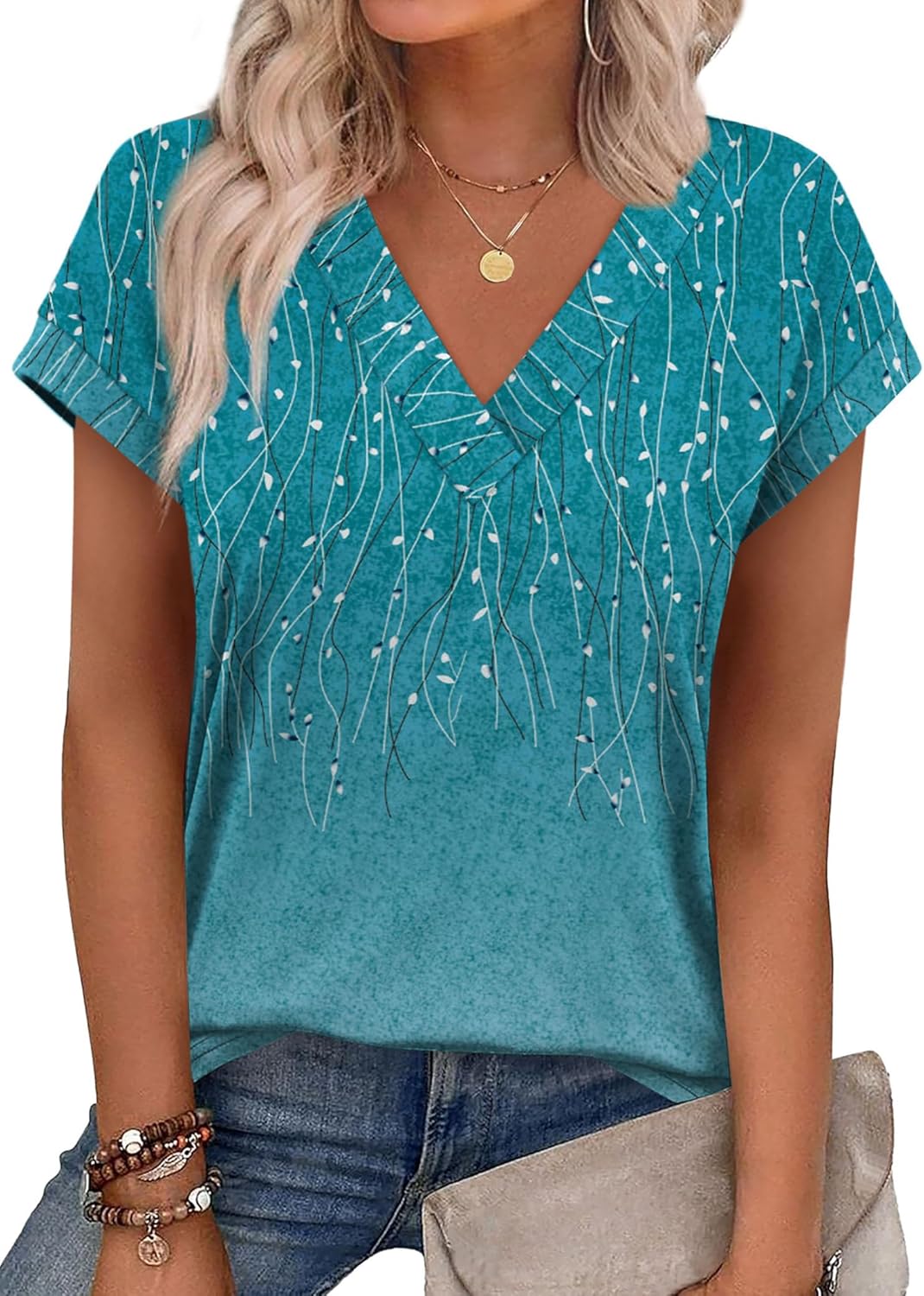 XIEERDUO Womens Summer Tops Short Sleeve Shrits 2026 Trendy V Neck Spring Outfits Beach Vacation Clothes