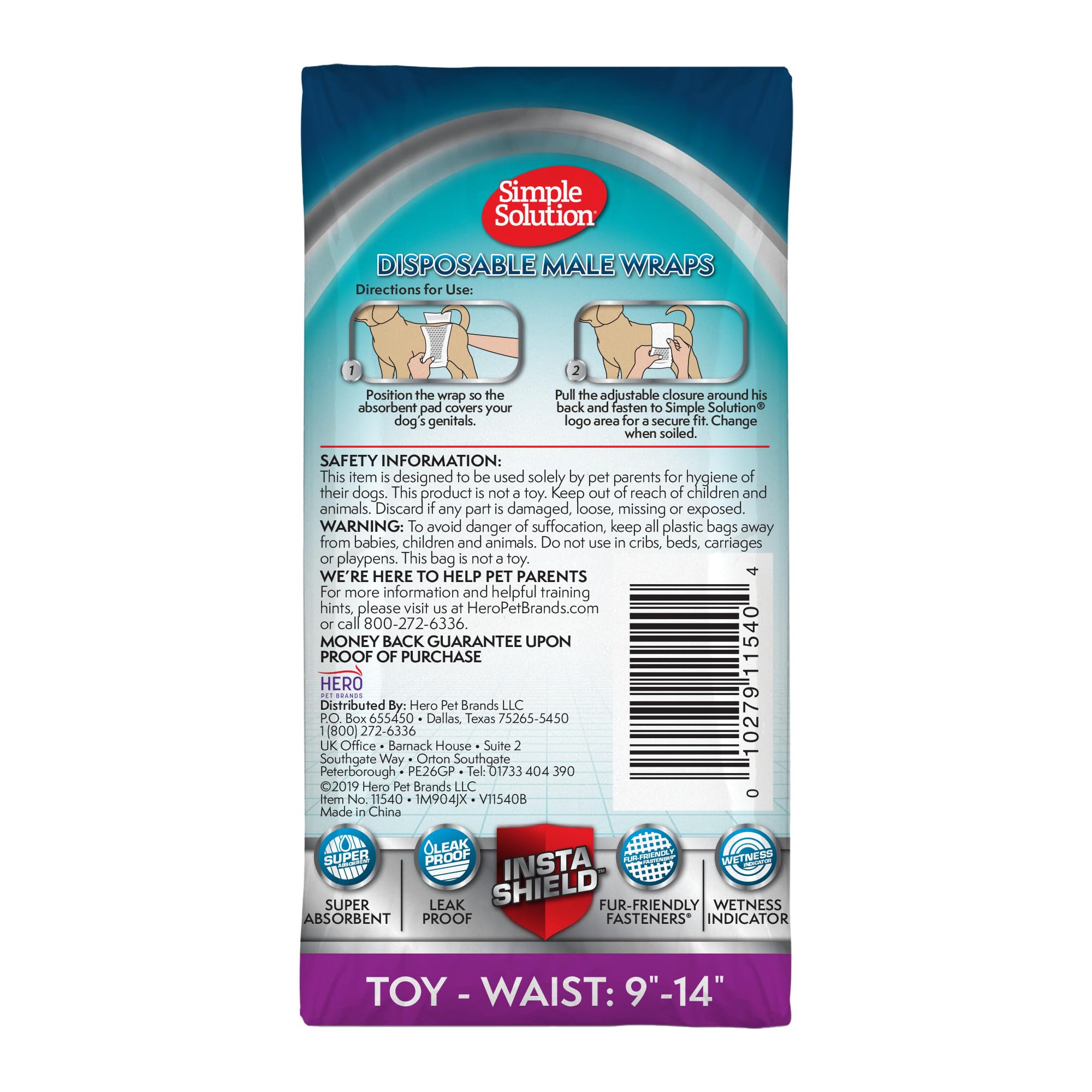 Simple Solution Pannolini a Fascia Monuso per Cani Maschio con Idicatore di Bagnato, Taglia Toy, XS, 12 unità