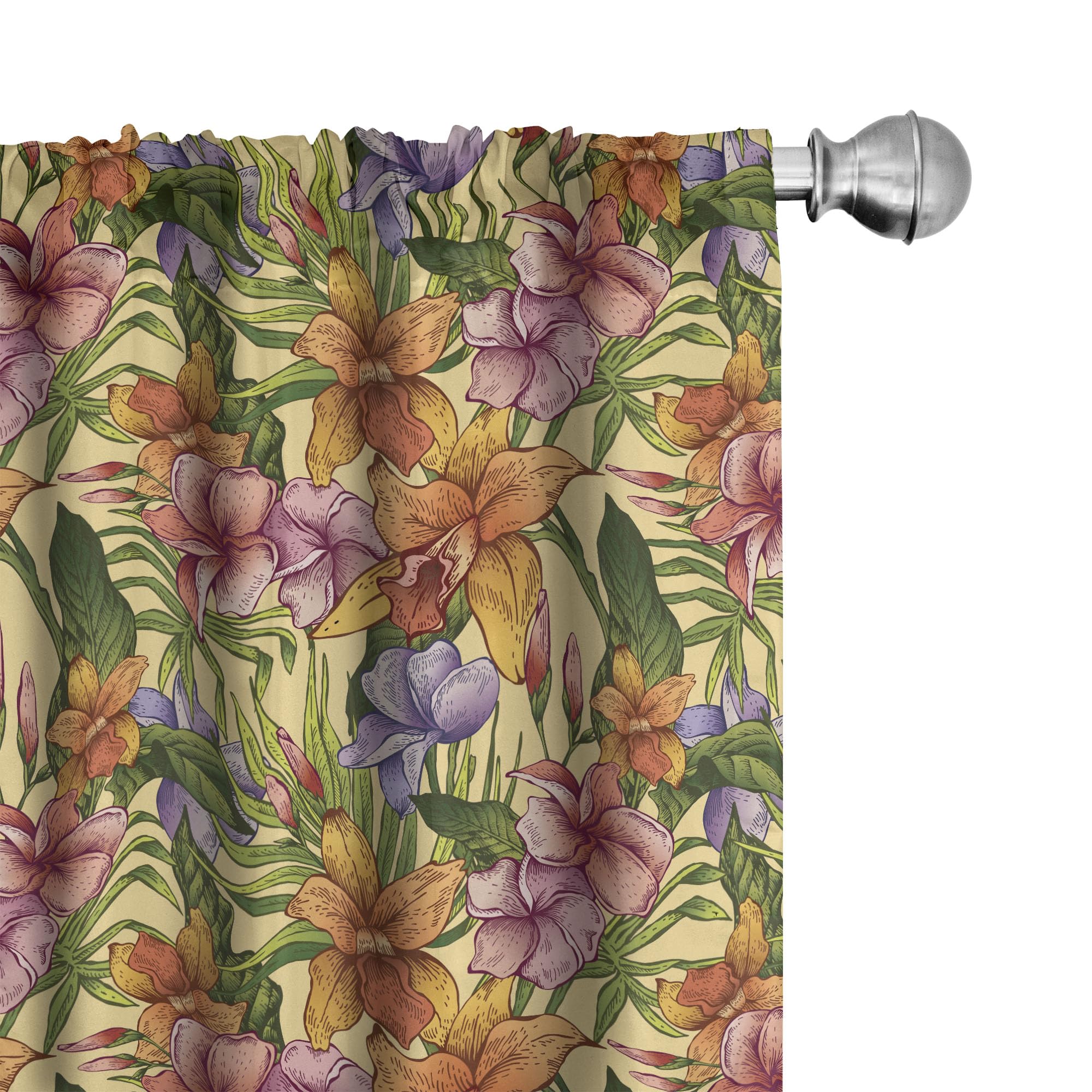 Lunarable Jungle Curtains, Polynesian Botanical Nature Pattern with Tropical Flowers Exotic Paradise Aloha, Window Treatments 2 Panel Set for Living