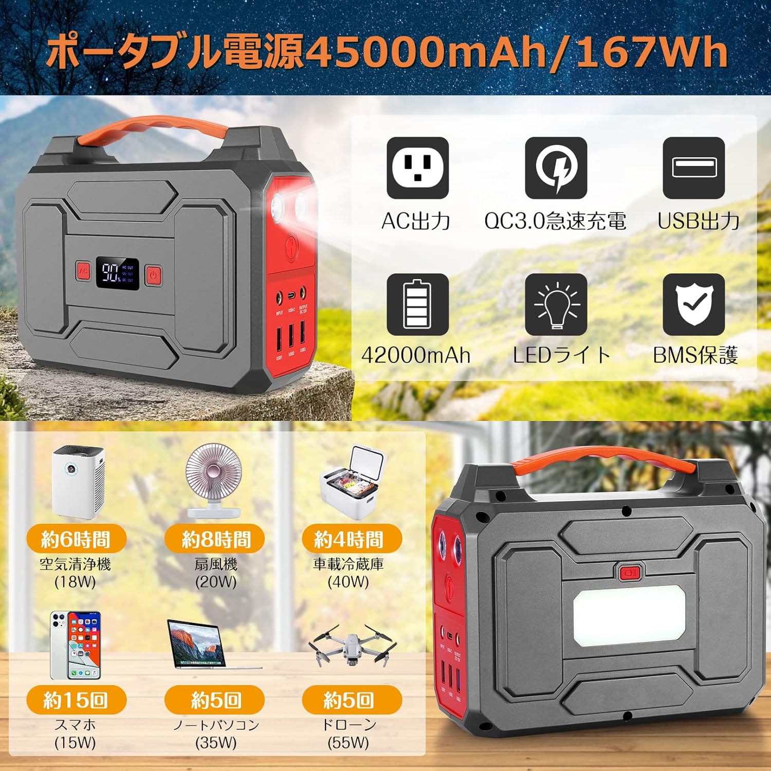 ELECAENTA ポータブル電源 大容量 45000mAh/167Wh
