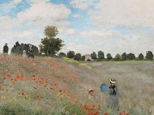 ART.COM Impresiones artísticas de pared Poppy Field, 1873 por Claude Monet, decoración escénica, 32 x 24 pulgadas