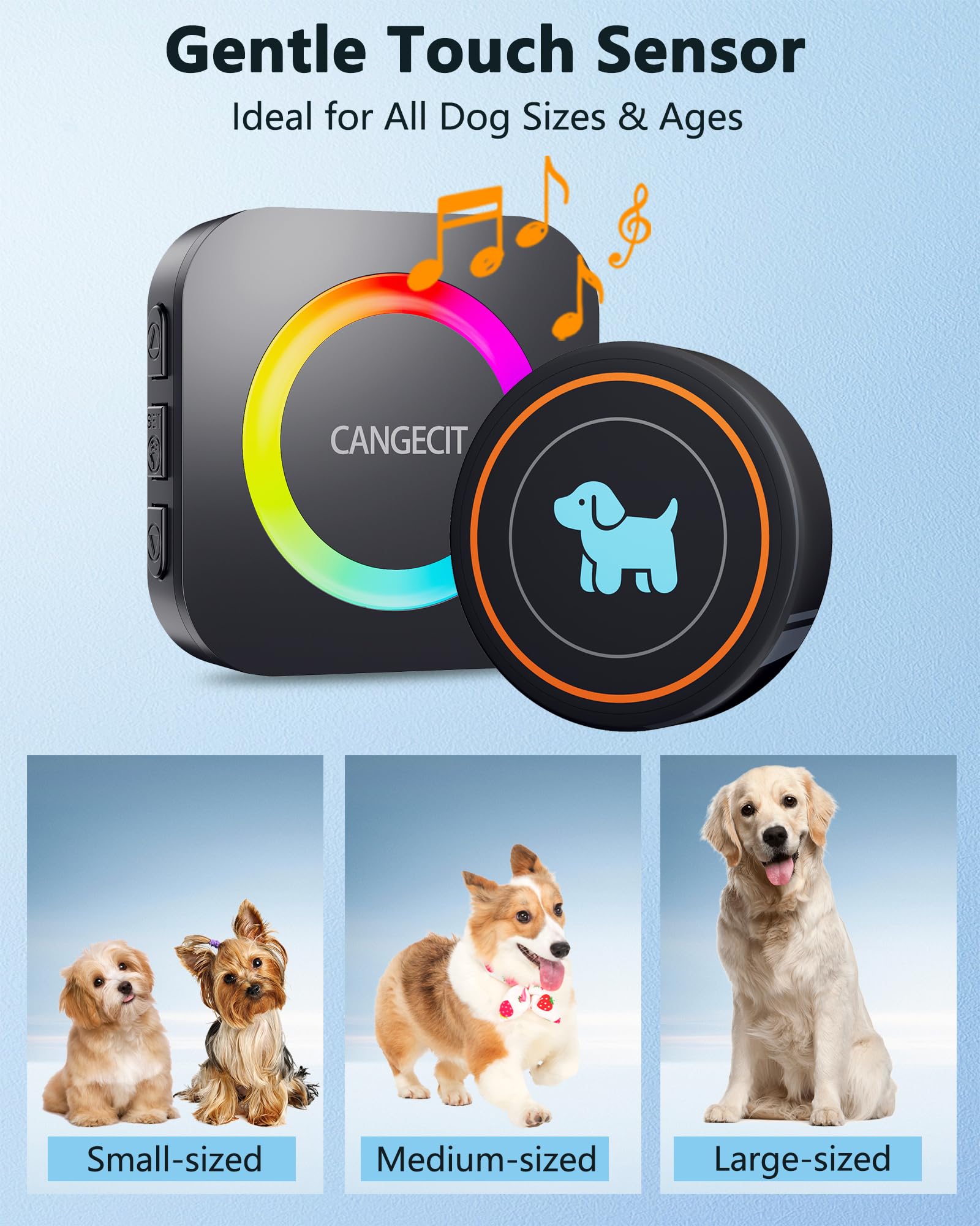 Timbre de puerta de perro para entrenamiento de orinal para salir, timbre inalámbrico para perros, campana de entrenamiento para cachorros con botón táctil, IP65 impermeable, rango de 1000 pies, 55