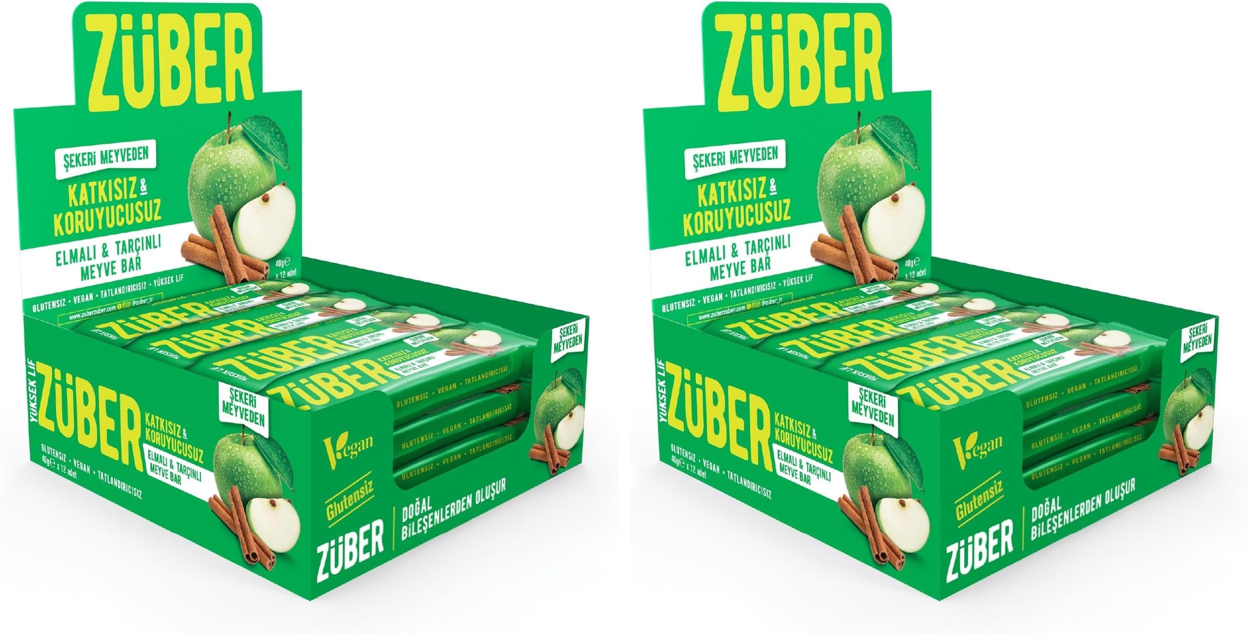 Züber Elmalı, Tarçınlı Meyveli Bar, 40g x 12 Adet (2 paketi)