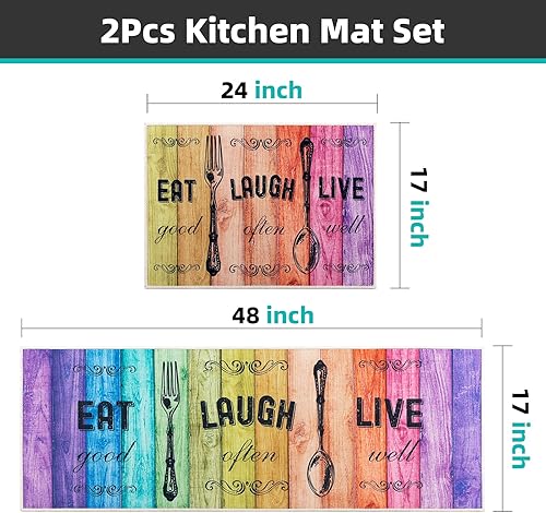 Miniatura 2 de Carvapet Tapete de cocina 2 piezas de 17 x 48 pulgadas + 17 x 24 pulgadas con parte trasera antideslizante, patrón impreso, decoración de granja,