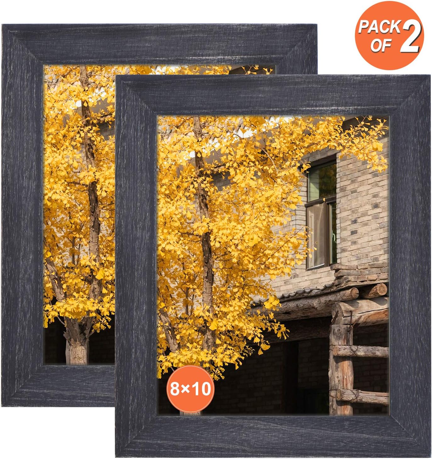 DLQuarts 8x10 Wood Picture Photo Frame, Wide Frame for Tabletop and Wall Mount, Weathered Black, 2-Pack