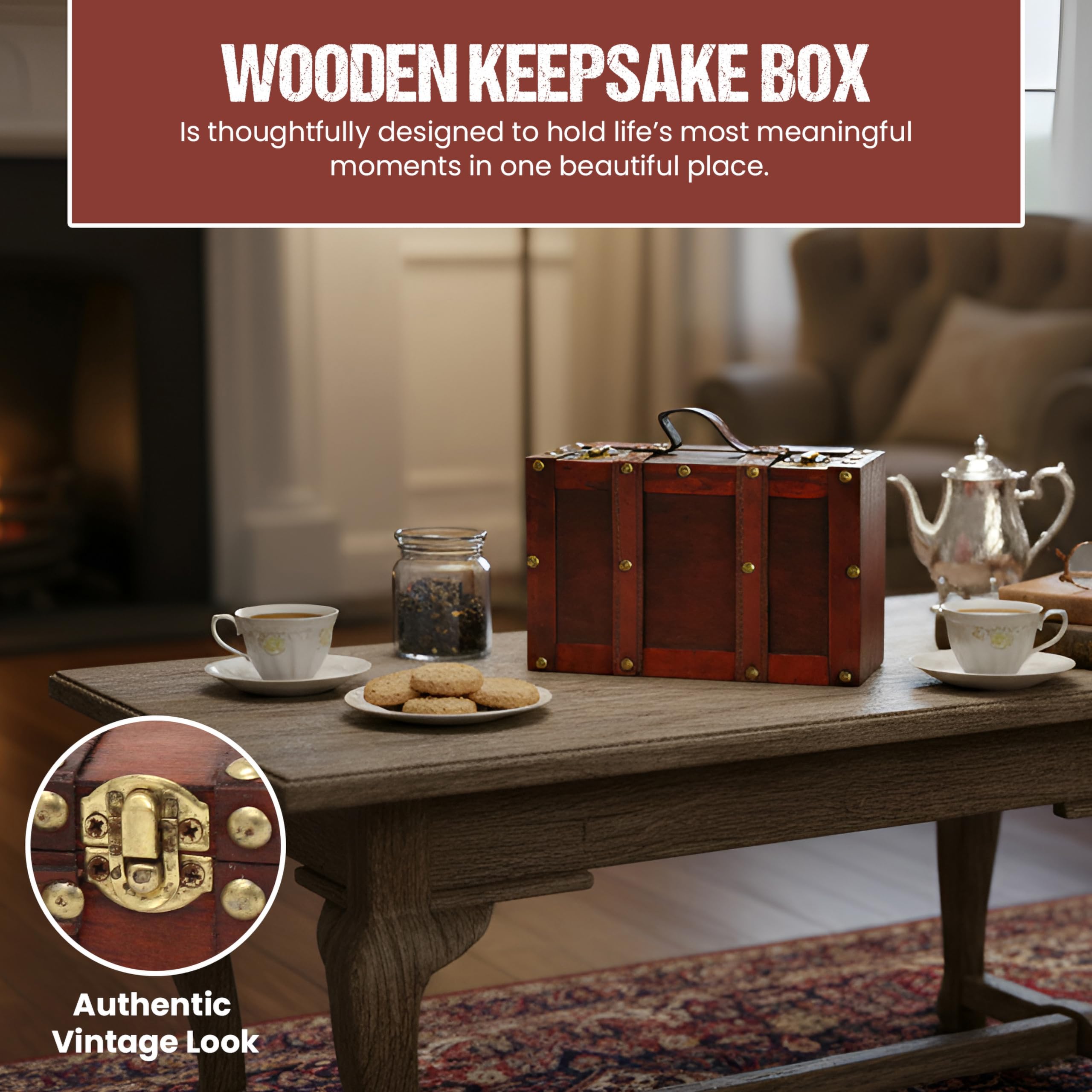 Vintiquewise Old Style-Valigia Decorativa con Cinghie, Set da 2 Pezzi, Legno, Marrone, 38.1 x 26.67 x 13.97 cm
