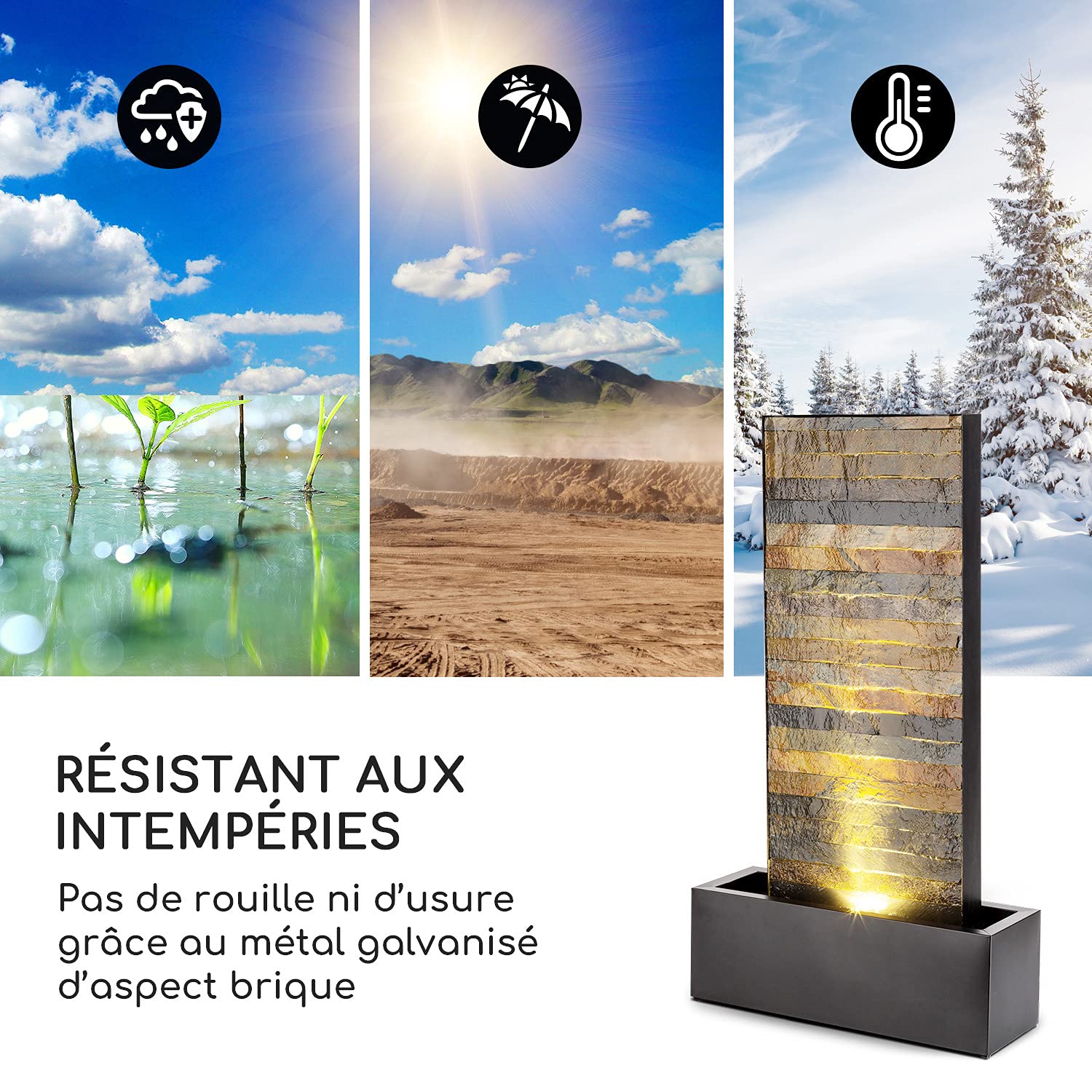 blumfeldt Raincastle - Fontaine de Jardin, intérieur/extérieur, Circulation d'eau Continue avec Loopflow Concept, 12 LED, Pompe de 8W, Indice de Protection IPX8 - Aspect Briques…