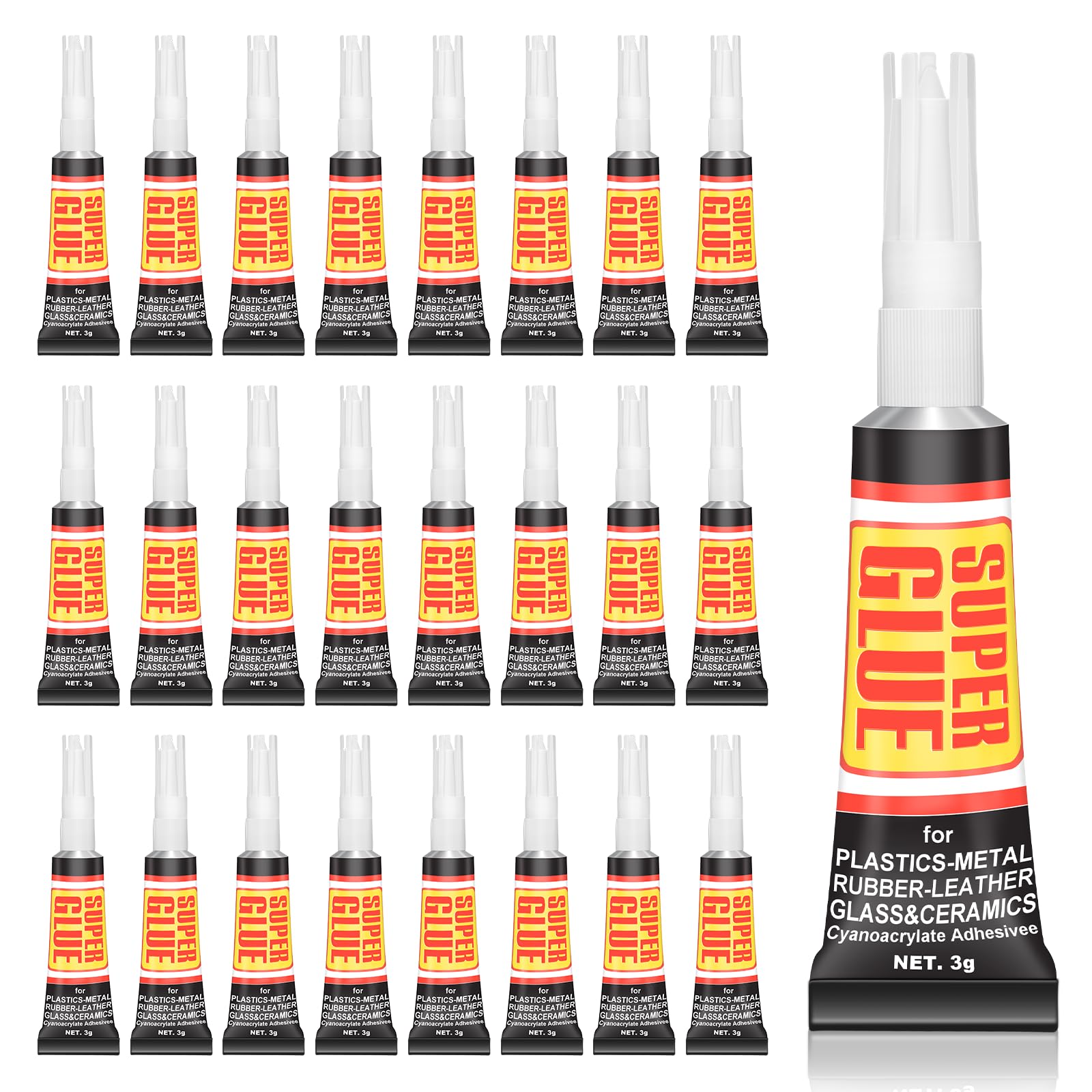 Flintronic Super Glue, 24PCS 3ML All Purpose Super Glue Gel, Multifunctional Repair Glues, Fast Settingand Repair Strong-glue, Suitable for Metal, Ceramics, Plastic, Leather and More