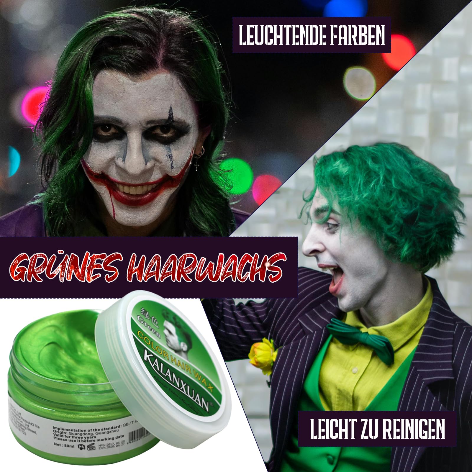 IEEILULU Joker Kostüm Herren, Horror Clown Kostüm Herren Halloween Killer Joker Outfit Set mit Lila Mantel, Grüne Weste, Hose, Krawatte, Falschem Hemdkragen und Handschuhen für Halloween