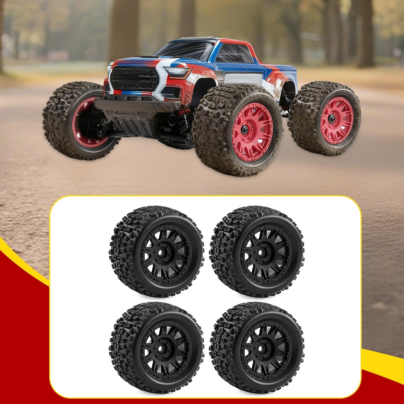 4 Stück 1/18 RC-Car-Räder und -Reifen, Ersatz für tragbare, leistungsstarke und zu installierende RC-Car-Teile, Zubehör für Granite, Schwarz