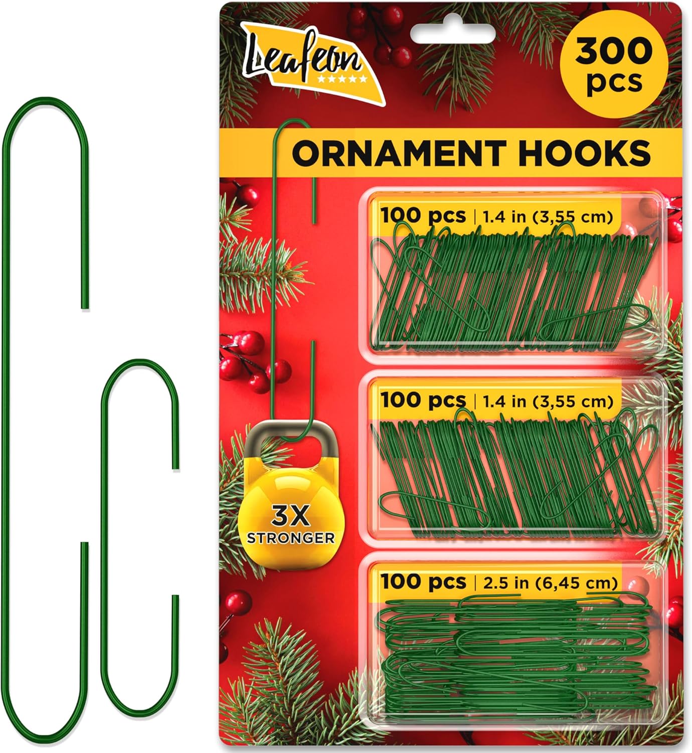 Leafeon 300 Pack Christmas Ornament Hooks for Christmas Tree Decoration – The Best Holiday Ornament Hangers (Green) 300 pcs GREEN
