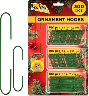 Leafeon 300 Pack Green Christmas Ornament Hooks - Reusable Metal Hangers for Secure Tree Decorations