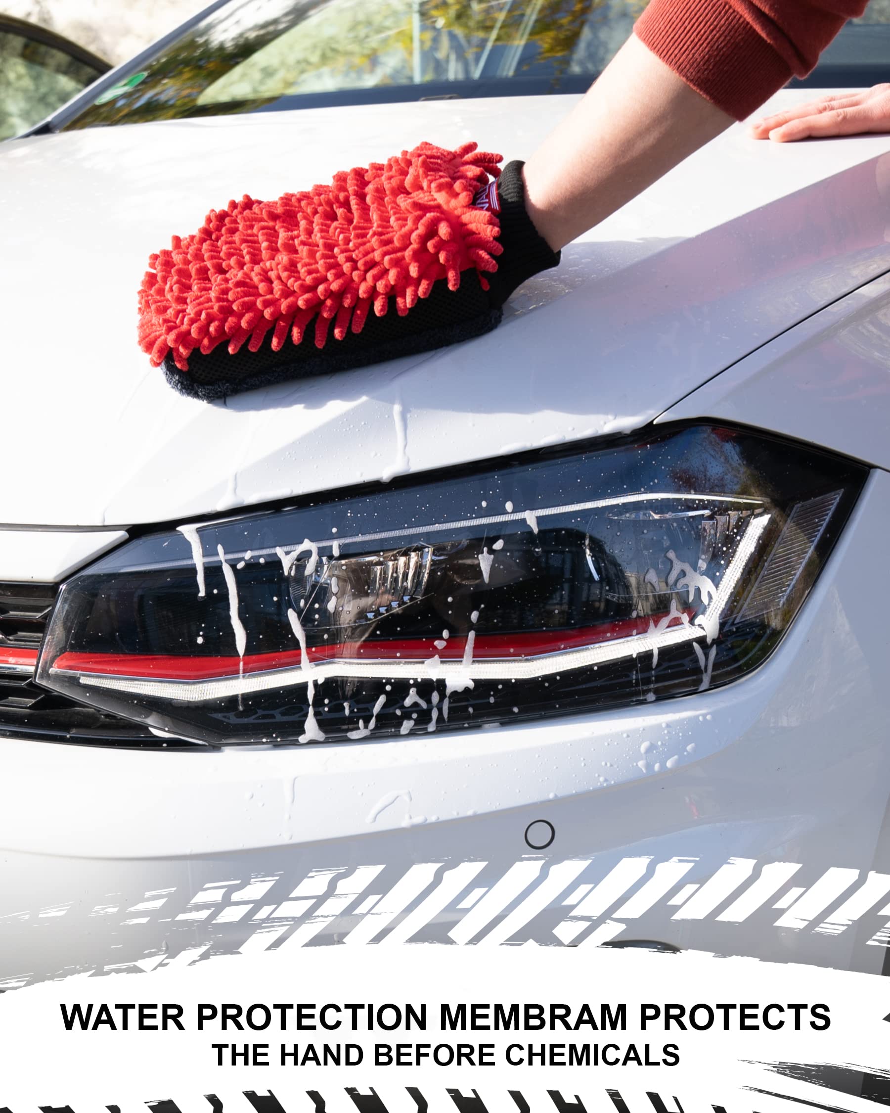 Ivality® Premium 3 w 1 Rękawica do Mycia Samochodu – Mikrofibra, Delikatna dla Lakieru & Bardzo Chłonna – Bez Rys, Gąbka z Gumką do Mycia Auta, Czyszczenia Felg i Usuwania Owady