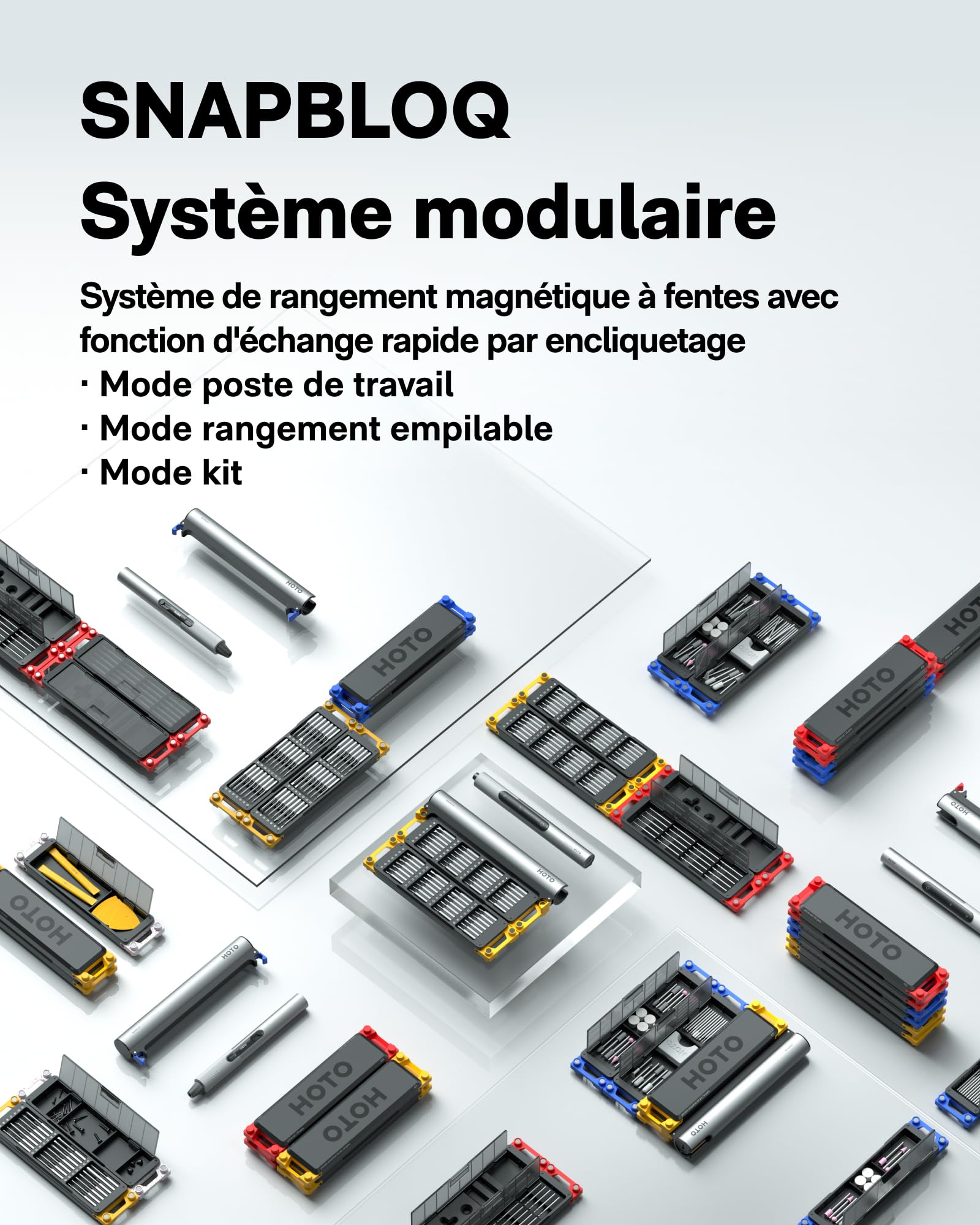 HOTO SNAPBLOQ™ Pioneer Edition, Outil modulaire 3-en-1, Tournevis électrique, mini perceuse et outil rotatif pour DIY, réparation et modélisme