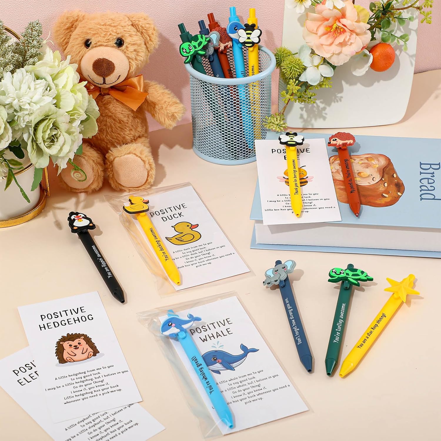 Landical 32 Set Positive Pens Gift Bulk Cute Funny Pen with Inspirational Card Employee Appreciation Day Gift for Office Employee Coworker Staff Teacher Student Classroom (Gentle) - Image 5