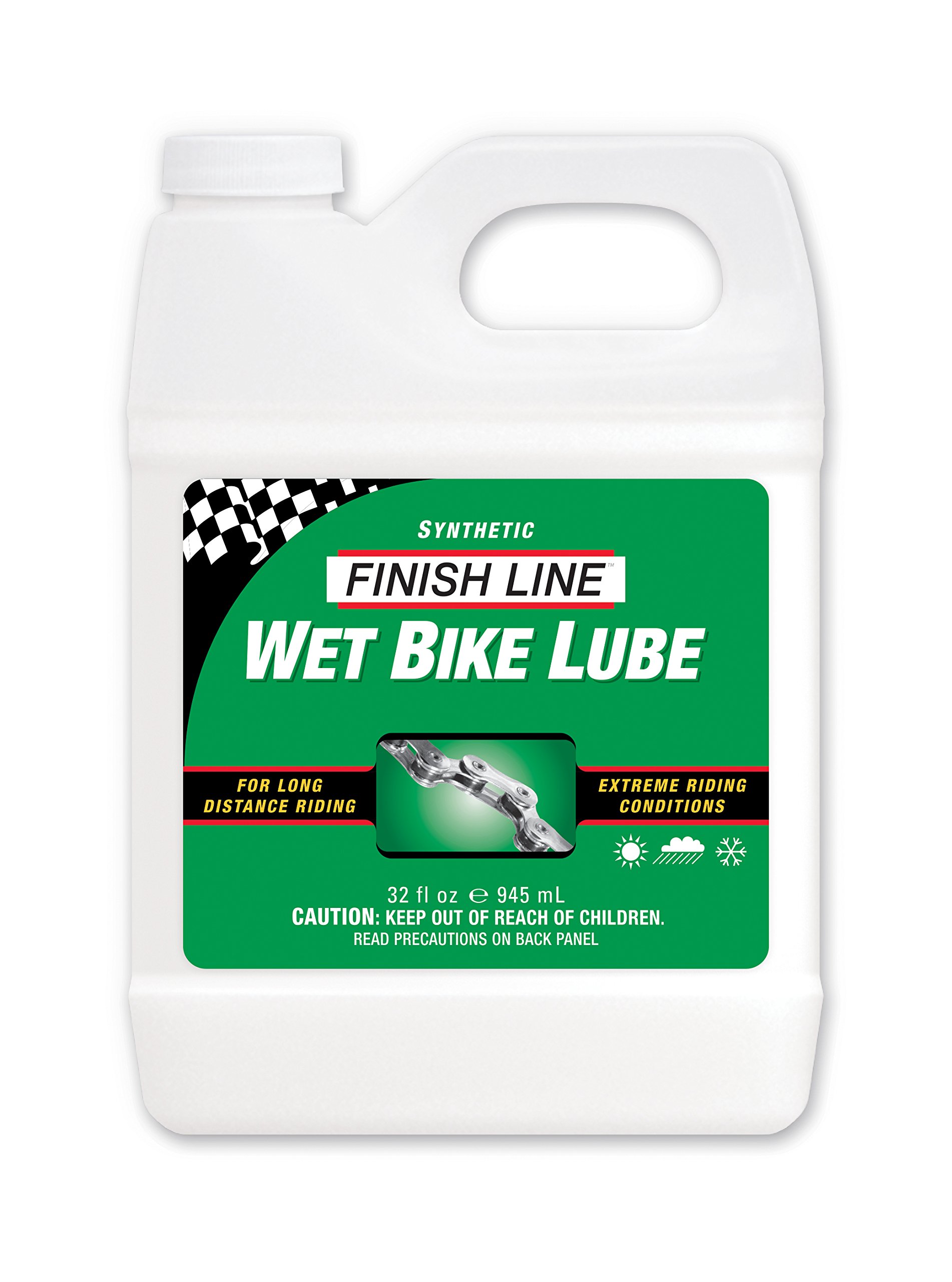 Finish Line Wet Bicycle Chain Lube – Long-Lasting Wet Style Lubricant for Road, Mountain, and Gravel Bikes – Reduces Friction and Repels Water- Shop Size – 32oz Bottle