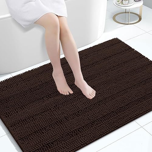 Miniatura 121 de Grandaily - Alfombras de baño de felpilla a rayas, extragruesas y absorbentes, antideslizantes, con fibras largas y suaves, lavables a máquina, para