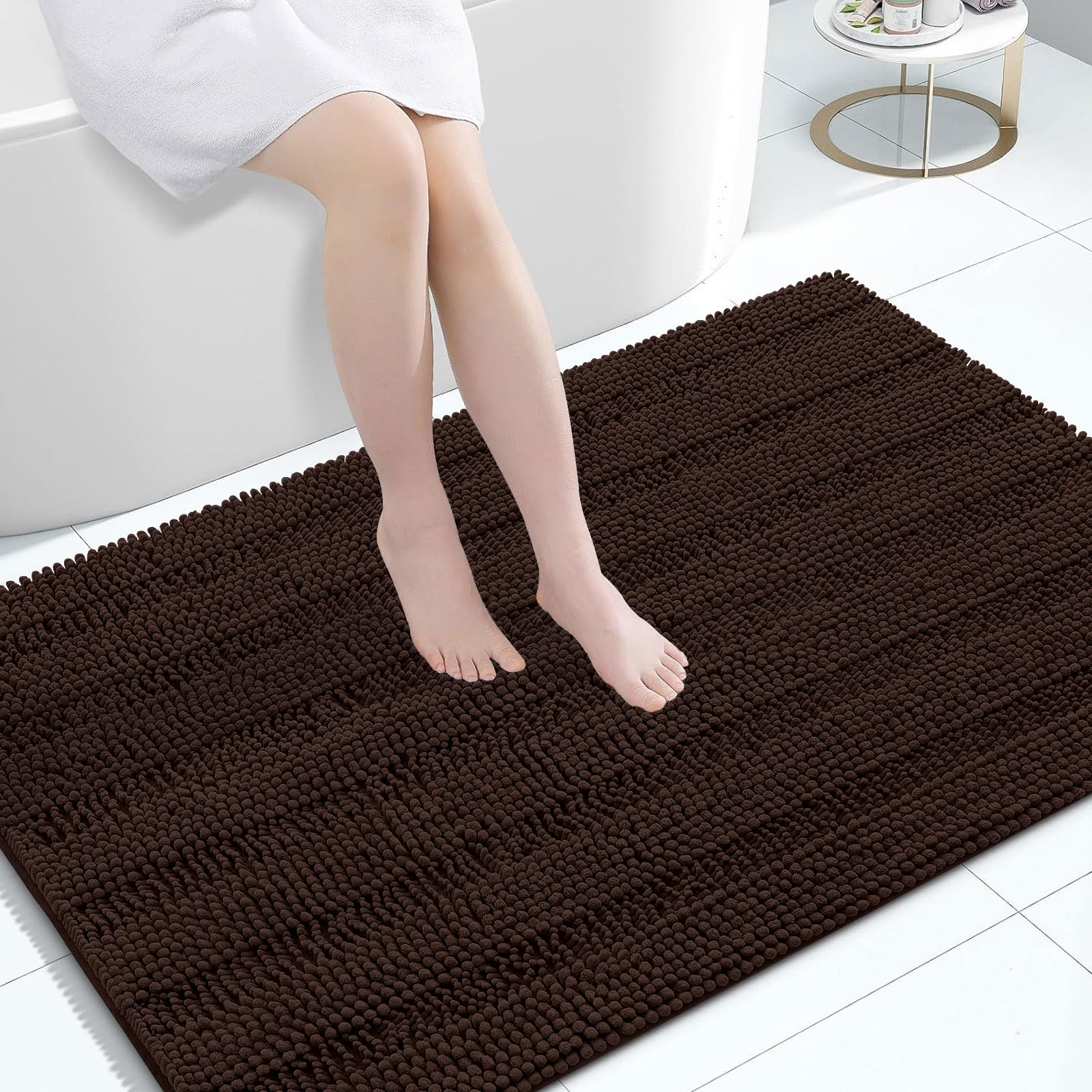 Grandaily Chenille Bathroom Rugs 47x32, Soft Absorbent Bath Mats, Brown