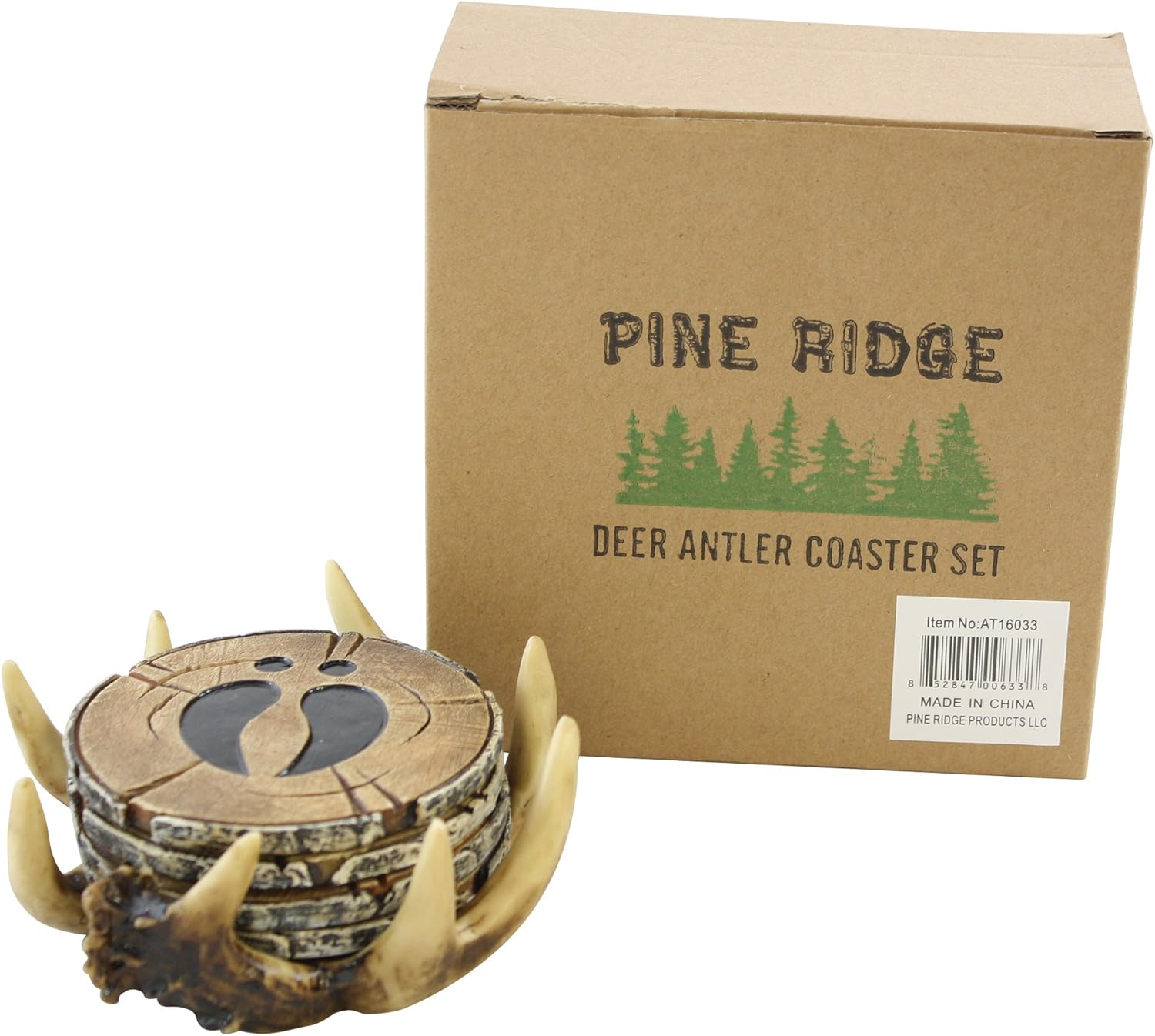 Pine Ridge Deer Antler Drink Coaster Set of 4 Old West Decor - Home Table Beverage Coaster with Holder - Drink Glass Holder with Outdoors Rustic Cabin Theme - Image 8