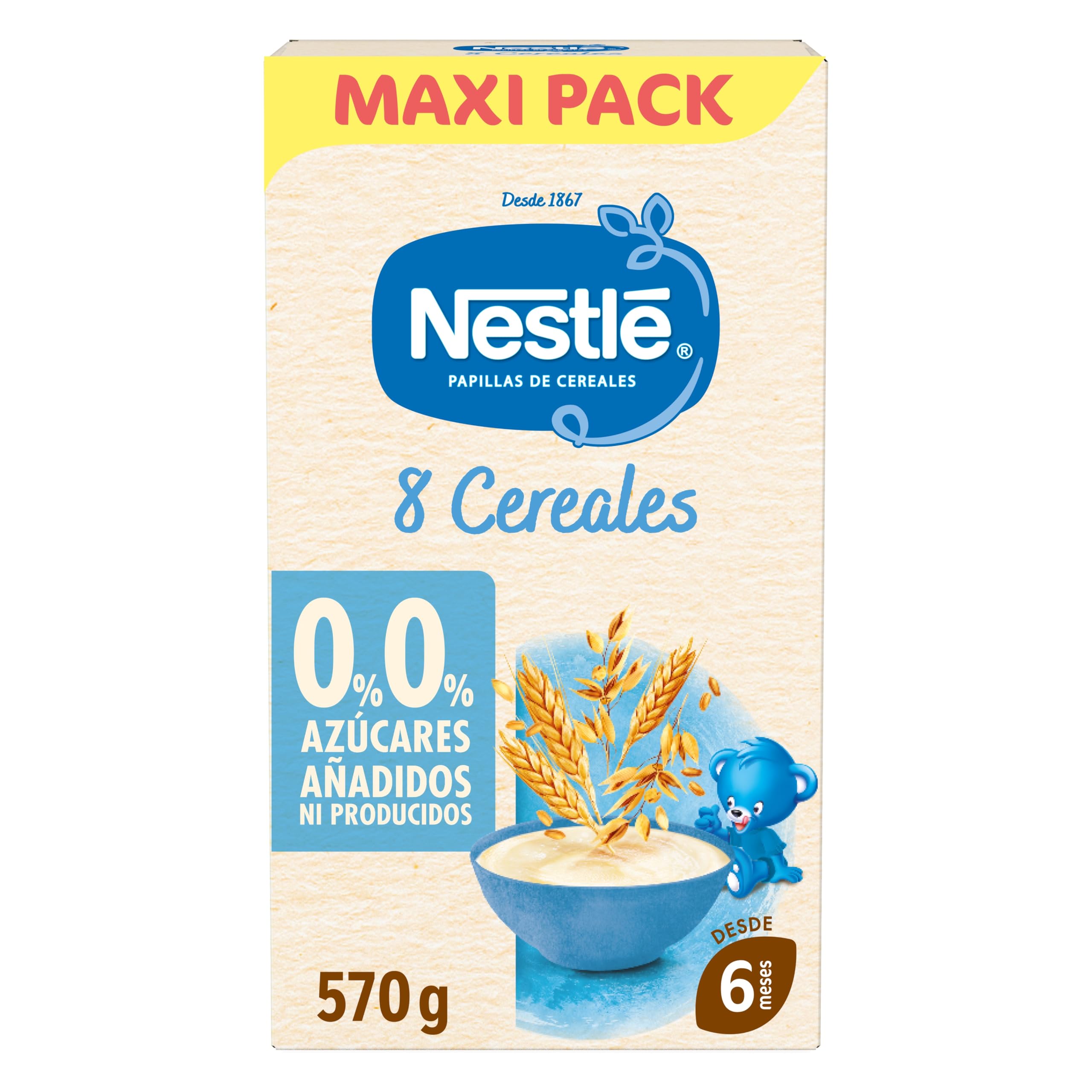 NESTLÉ Papilla 8 Cereales 570g sin azúcares añadidos pack de 8