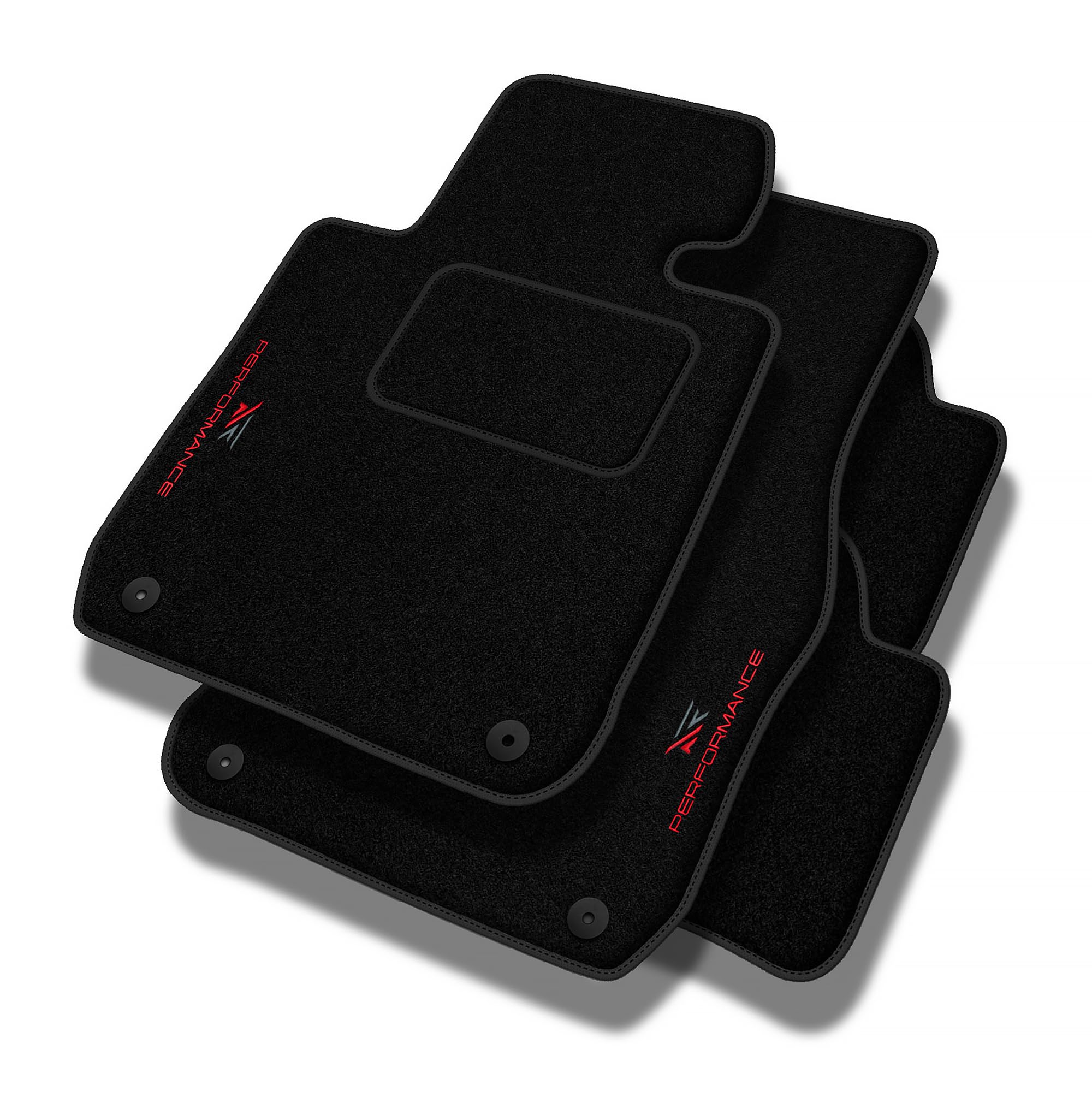 PERFORMANCE Tappetini tappetini auto in velluto personalizzati destinato a Ford Focus IV dal 2018 - Standard, Traforato, rosso-grigio -Ricamo CNC preciso, piping traforato di design, accessori per aut