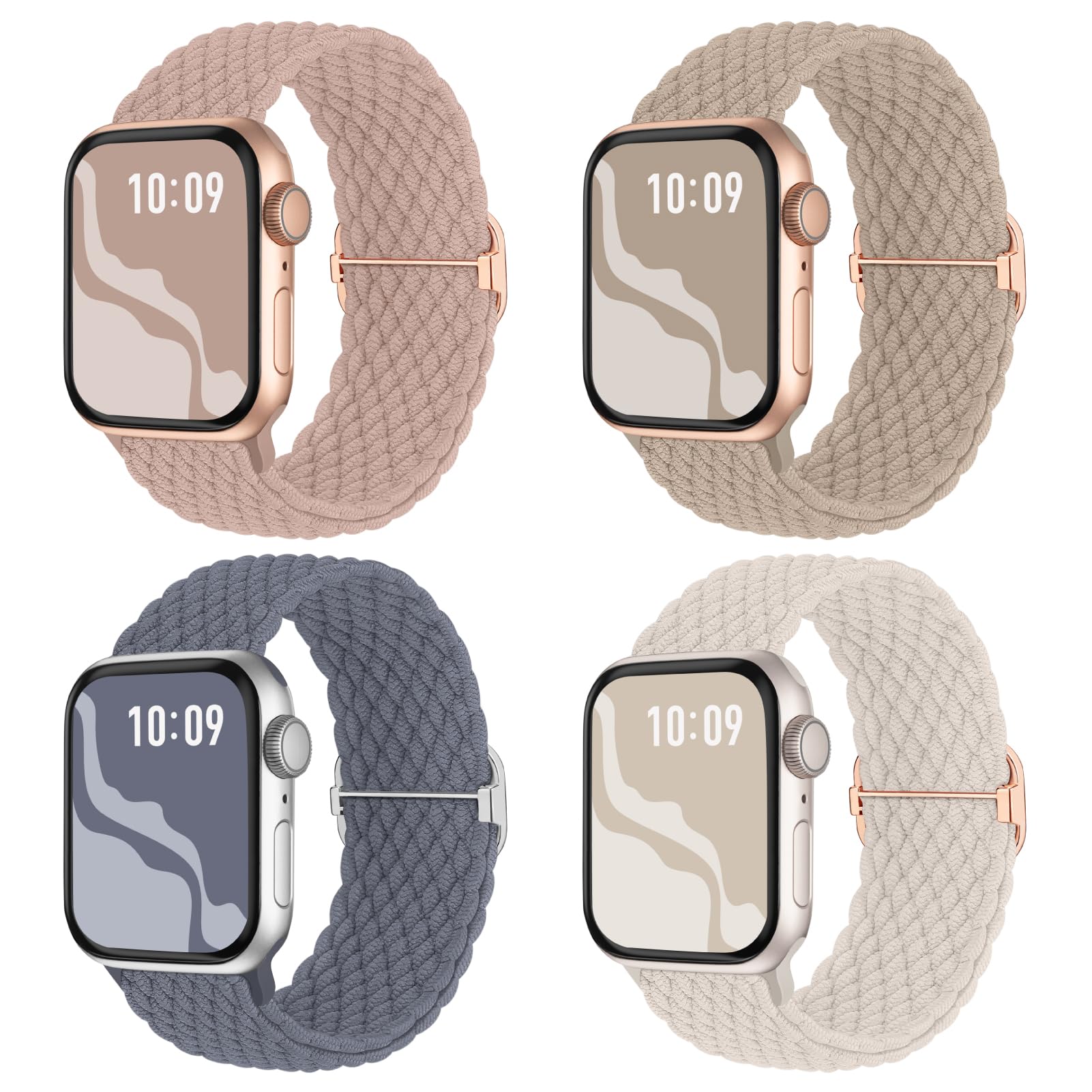 Braided Stretchy Solo Loop Compatible for Apple Watch Band 38mm 40mm 41mm 42mm 44mm 45mm 46mm 49mm for Women Men, Nylon Elastic Straps Wristbands for iWatch Series 10 9 8 7 6 SE 5 4 3 2 Ultra Ultra 2