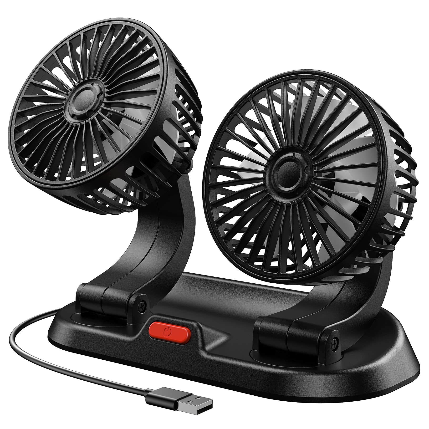 odbowuge CAR FAN,USB Portable Fan for Car with 3 Speed,360 Degree Rotatable Dual Head Fan,Strong Wind Electric Auto Car Fans for Dashboard Suv Rv Tuck Boat Sedan Home Office (Dual Head USB Plug)