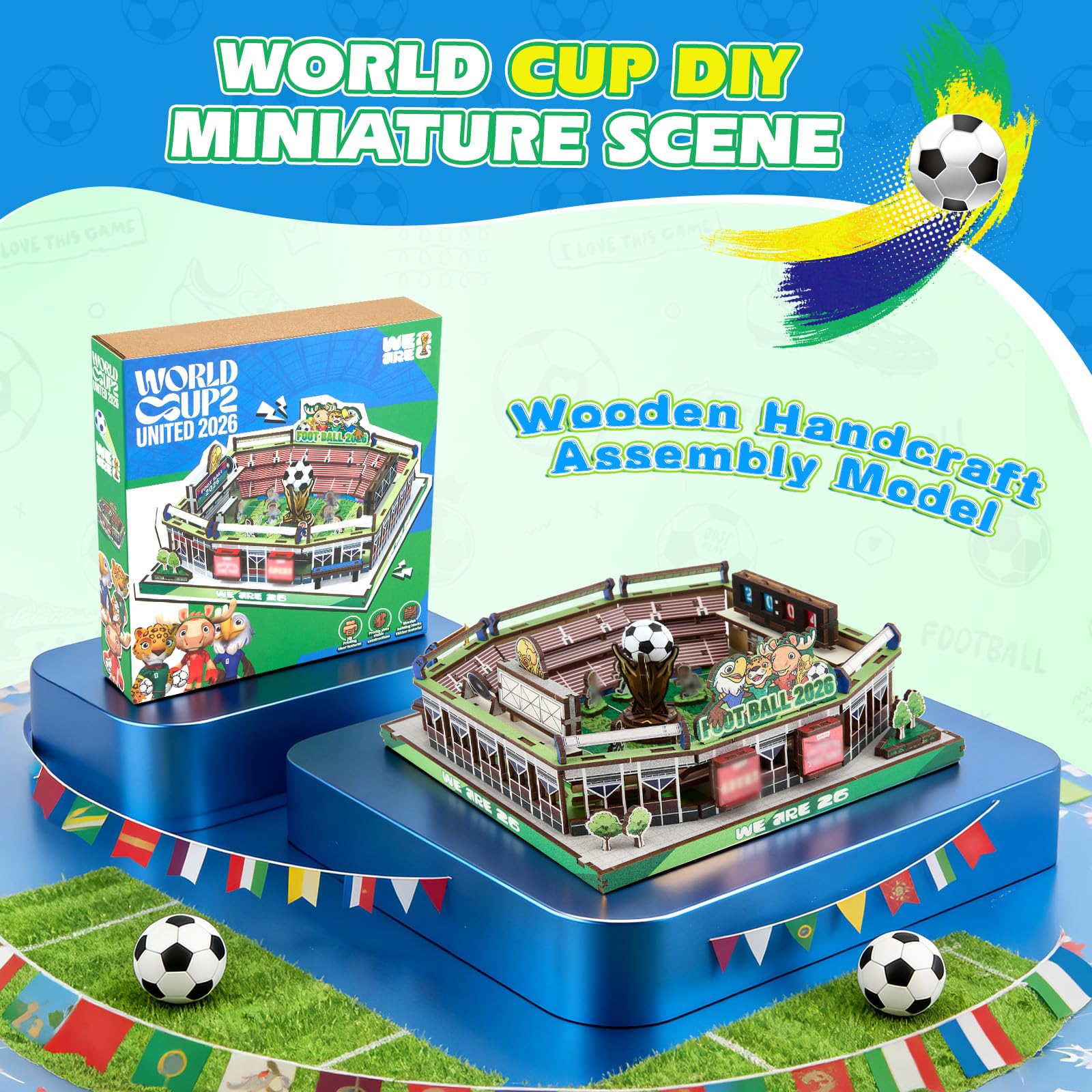 Puzzle in legno 3D Coppa del Mondo 2026, 167 pezzi, in legno, per adulti e ragazzi, modello dettagliato, 19,2 x 17 x 9 cm, regalo creativo con figure mobili - 2