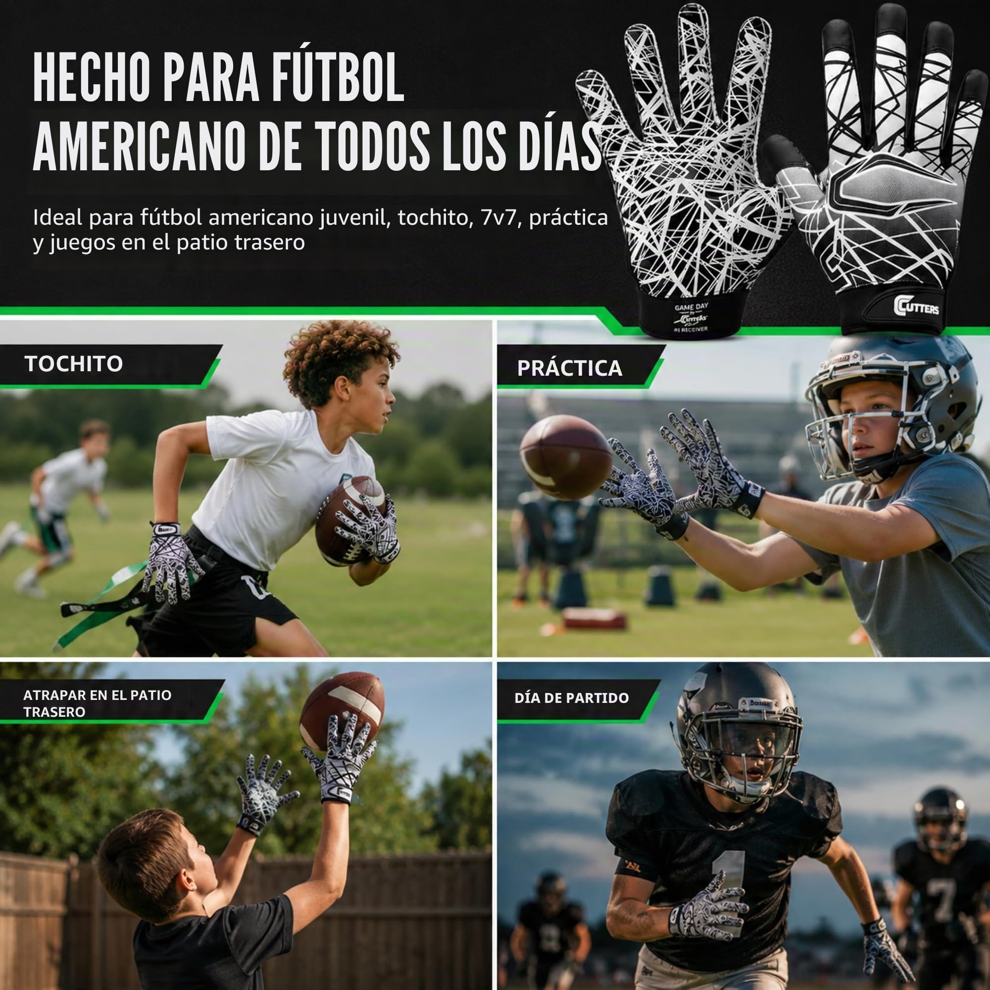 Guantes de fútbol en silicona, talla para jóvenes y adultos, 1 par, de Cutters.