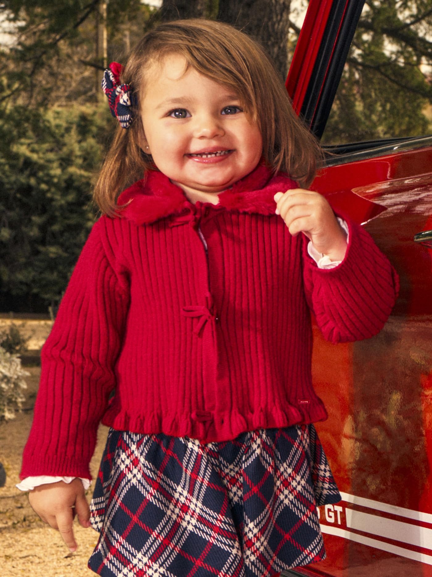 Mayoral Cardigan Tricot Colletto pell per Bimba Rosso