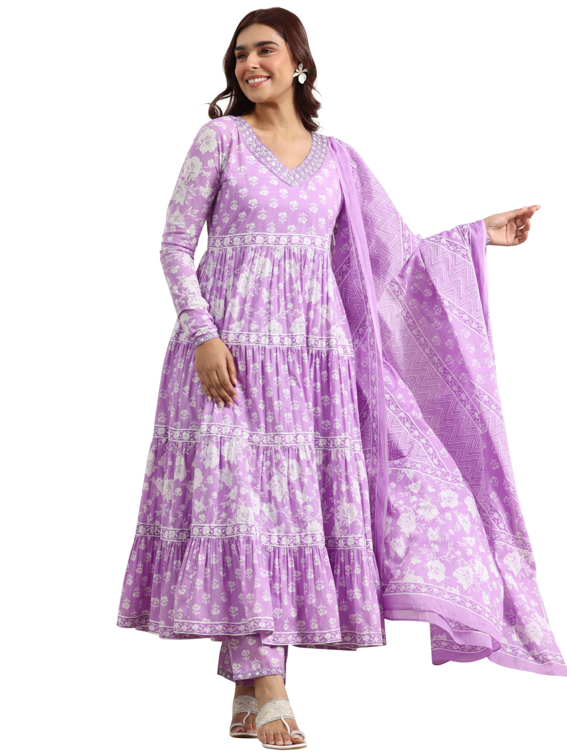 libas Printed Cotton Anarkali Kurta With Trouser and Dupatta-picture-21