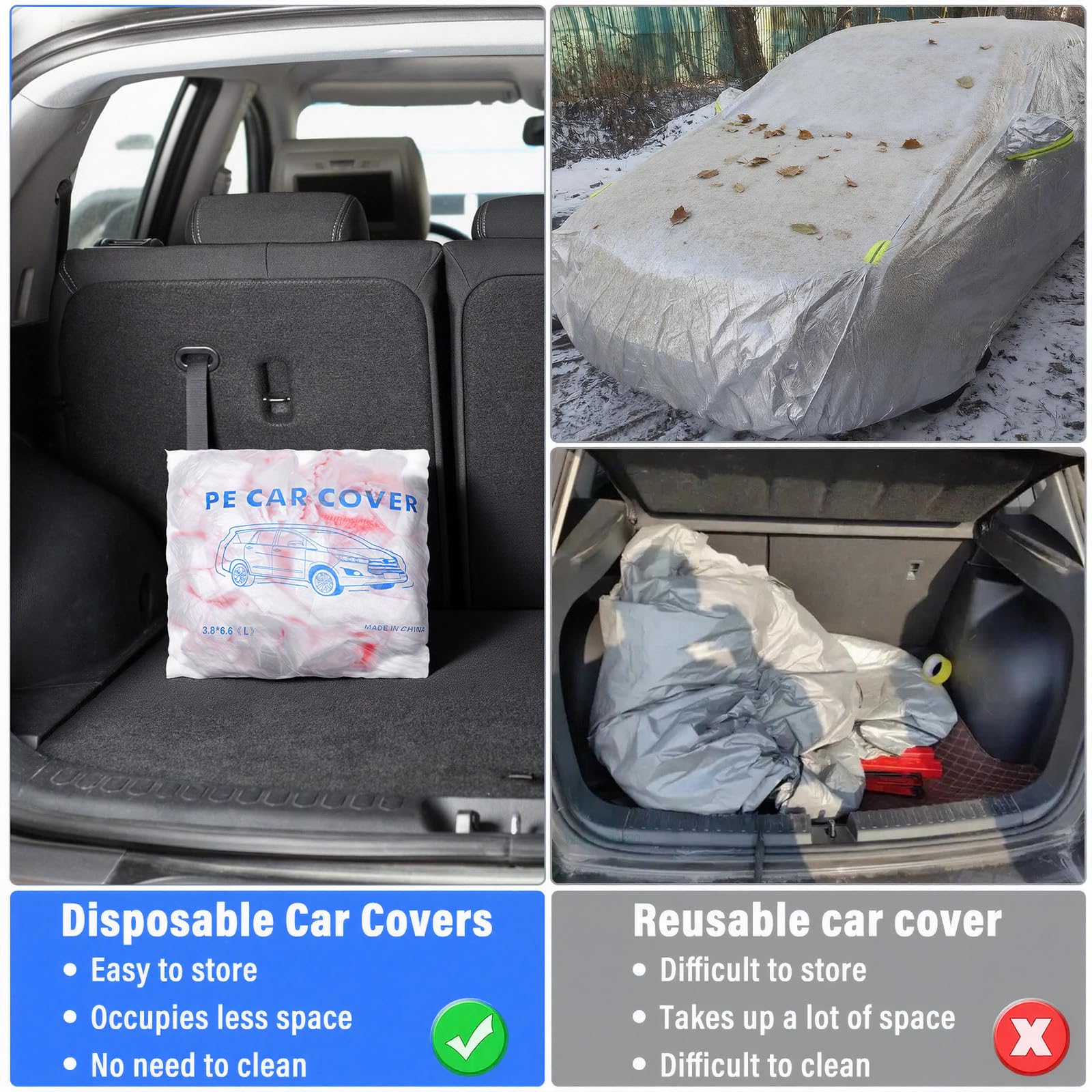 4 Pack Disposable Car Cover Clear Plastic Car Cover Universal Rain Dust Garage Covers with Elastic Band Medium — view 4