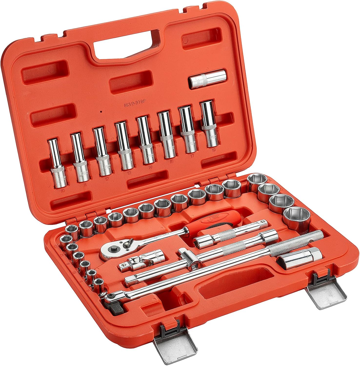 Jetech 1/2 inch Drive Socket Set,include deep (10-19mm) and standard (8-32mm) 37-Piece Impact Socket Ratchet Wrench Tool Set Socket Assortment with Storage Box for Repair Mechanic Garage