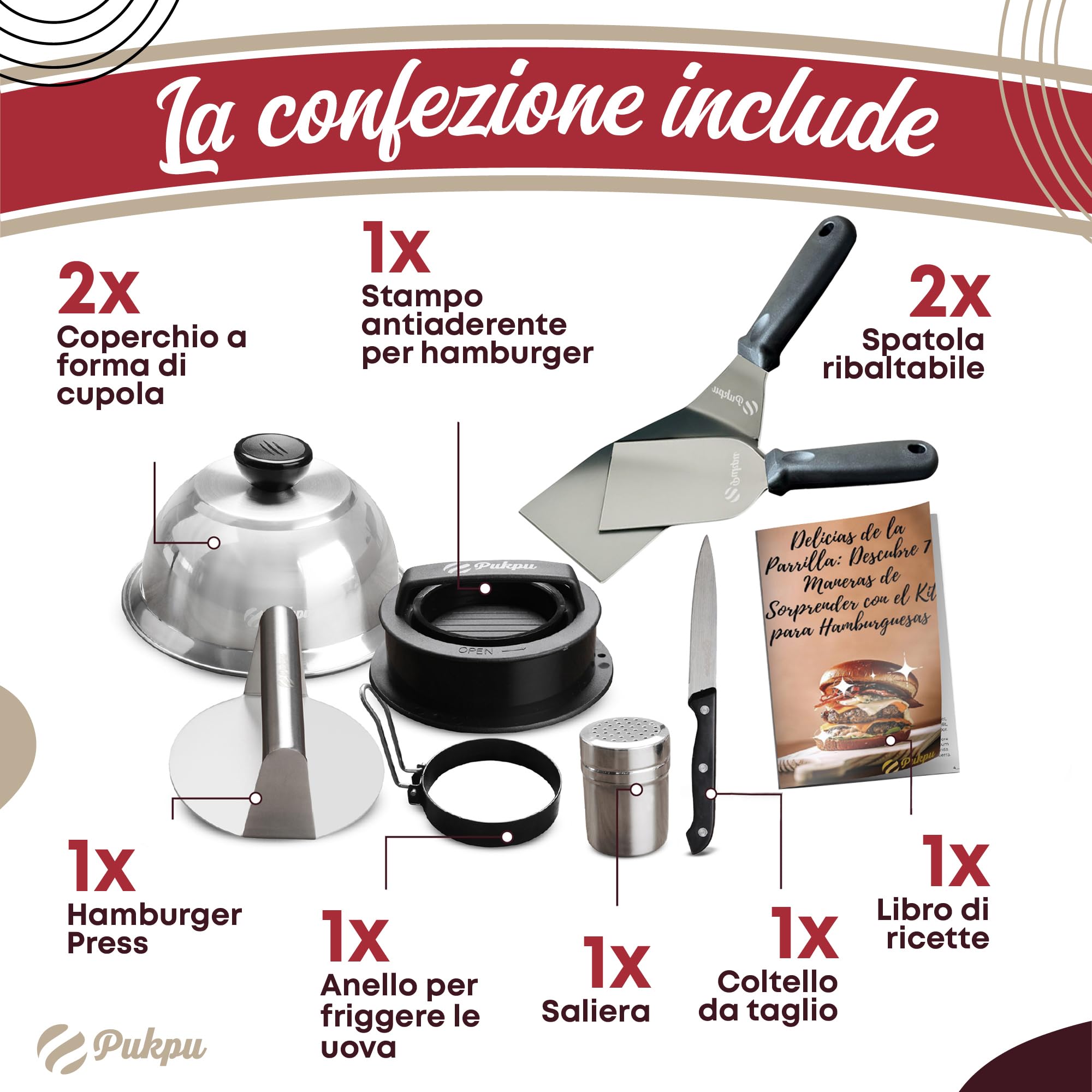 Kit Smash Burger – Pressa Hamburger, Spatola, Cloche e Accessori Piastra per Smash Burger e Hamburger Fatti in Casa