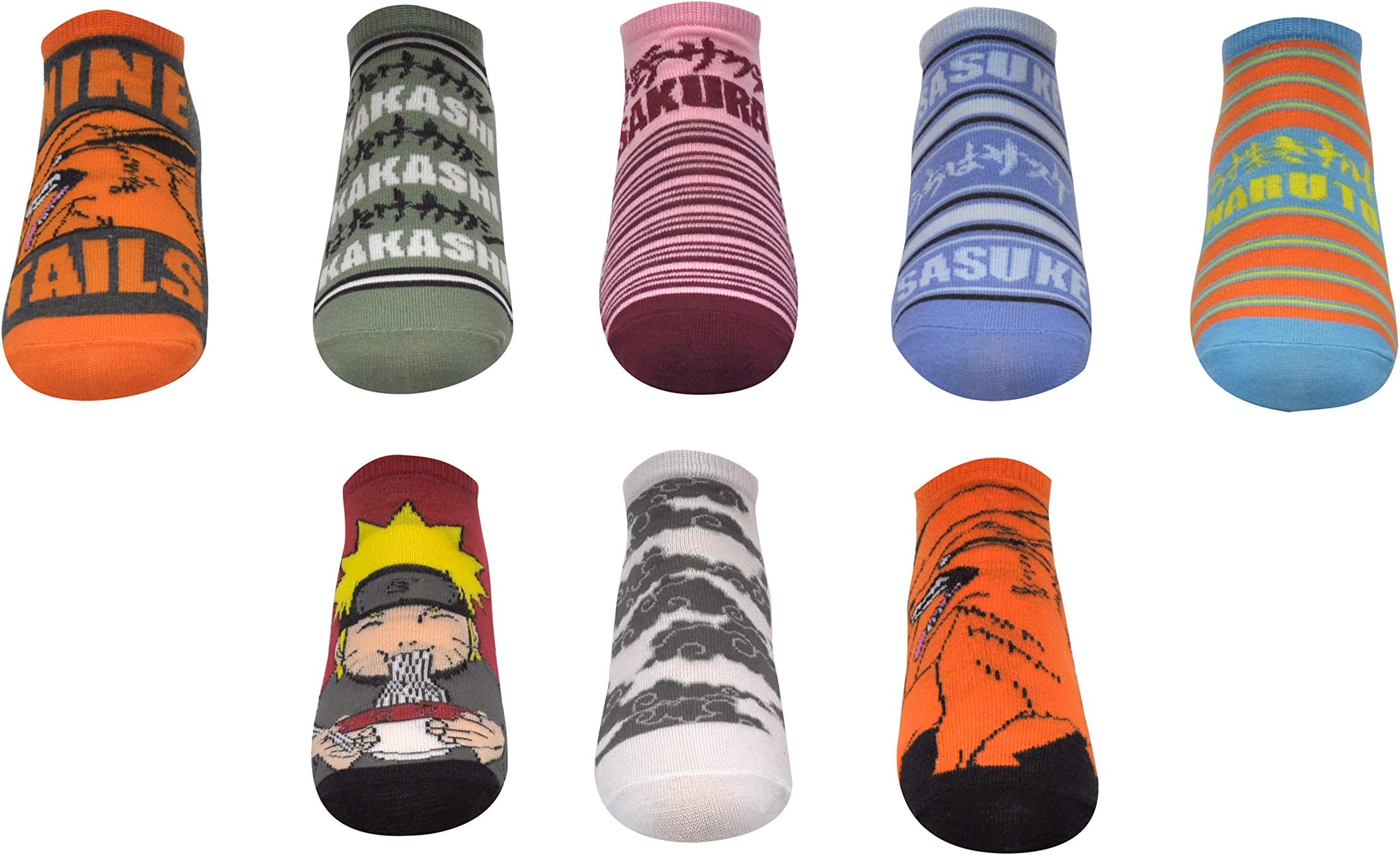 Naruto Shippuden Socks Cosplay (8 Pair) - (1 Size) Naruto Merchandise Low Cut Socks Women & Men's