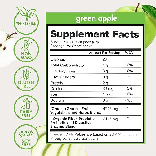 Miniatura 7 de Zena Nutrition Paquete variado de polvo orgánico Super Greens, más de 70 superalimentos, 0 azúcar, 3G de fibra, espirulina, clorella, antioxidantes,