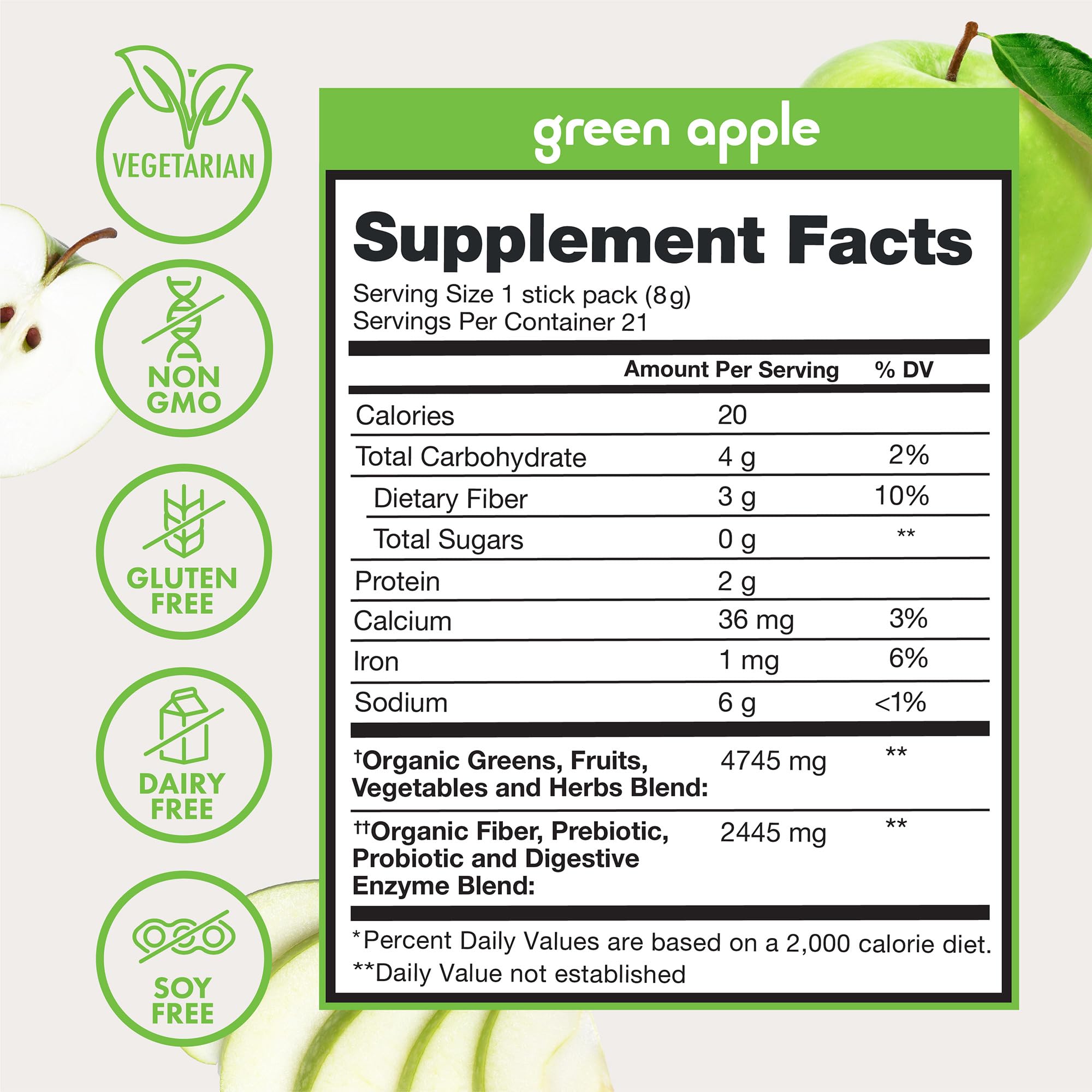 Zena Nutrition Organic Super Greens Powder Variety Pack, 70+ Superfoods, 0 Sugar, 3G Fiber, Spirulina, Chlorella, Antioxidants, Prebiotics/Probiotics, Digestive Enzymes, 21 Drink Mix Packets​
