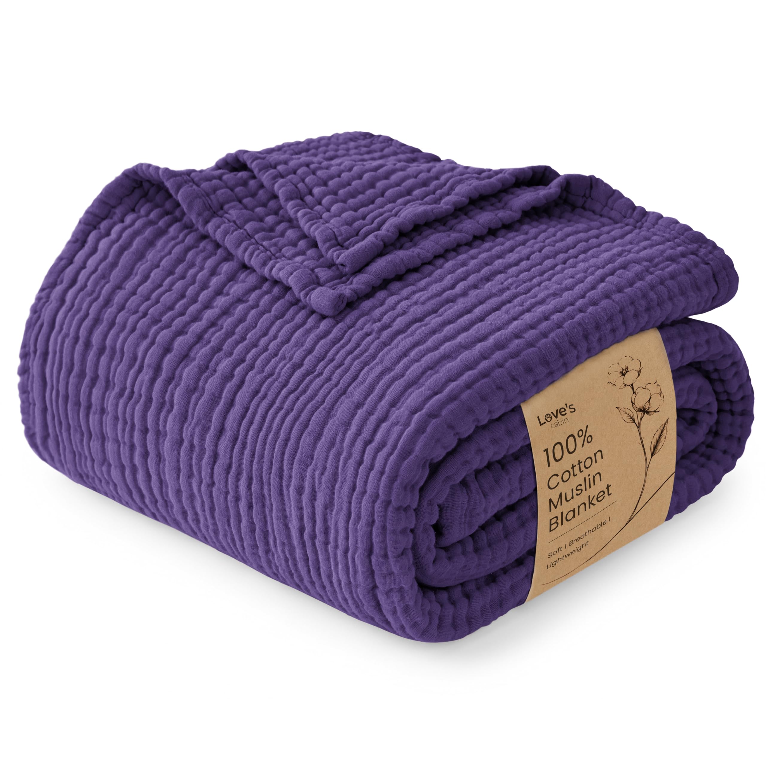 Love's cabin 100% Cotton Muslin Blanket King Size for Bed, Purple — image 1