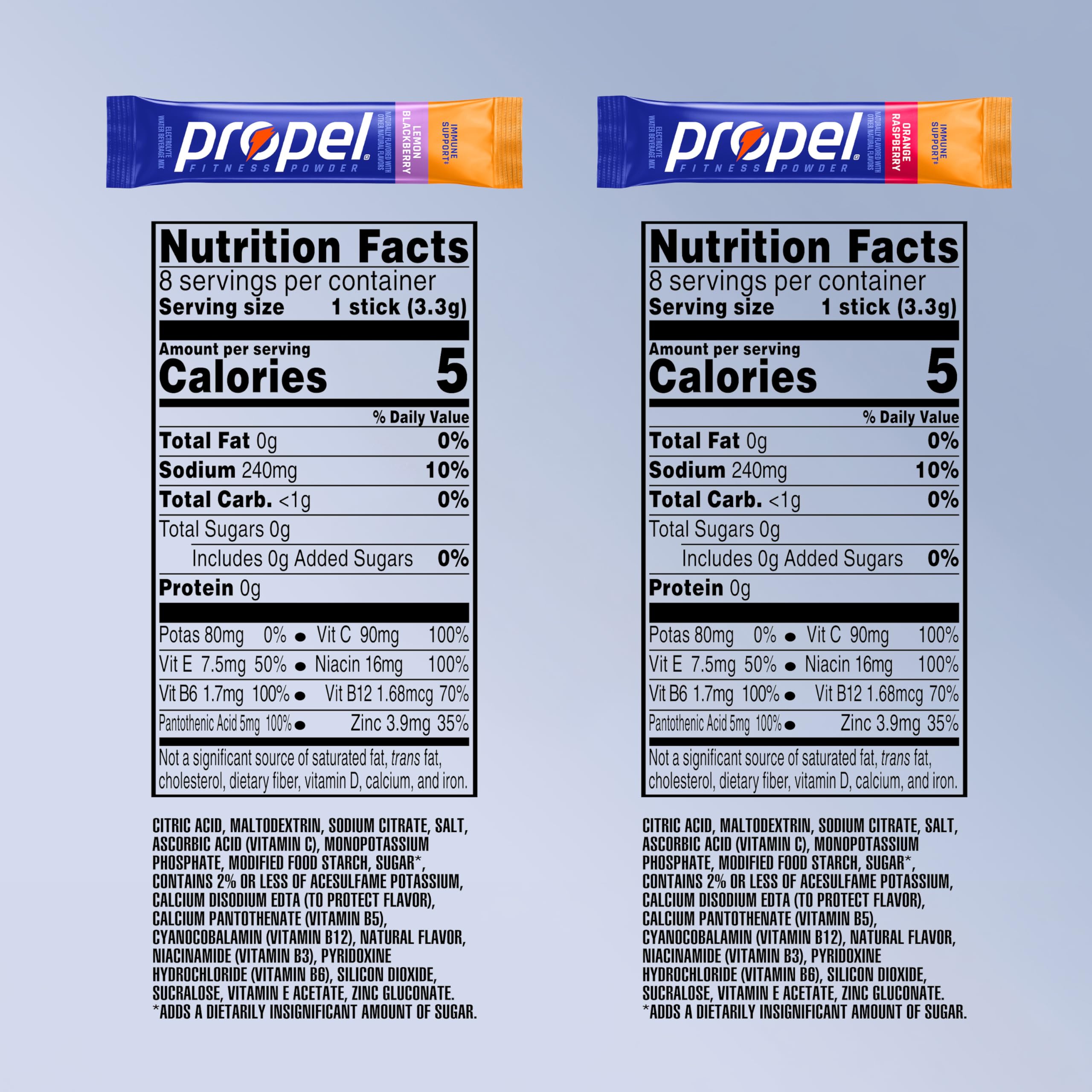 Propel Immune Support Electrolyte Powder Drink Mix, Variety Pack, (32 Servings), 100% DV Vitamin C, Good Source of Zinc, Zero Sugar, Gatorade Electrolytes, No Added Colors, No Artificial Flavor