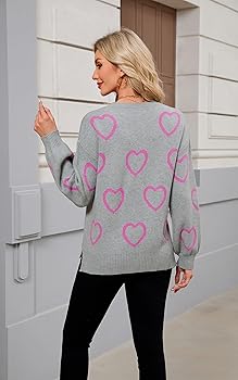 ECOWISH Heart Sweater for Women - Valentines Ribbed Long Sleeve