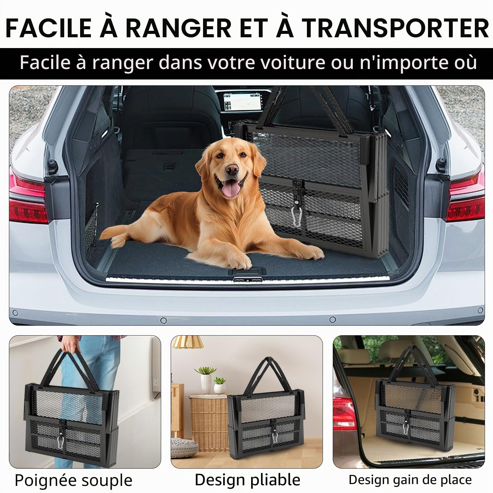 Rampe pour Chien Pliante 5 Marches Antidérapante pour Voiture SUV Camion Hauteur Réglable 35-90cm Support 100kg