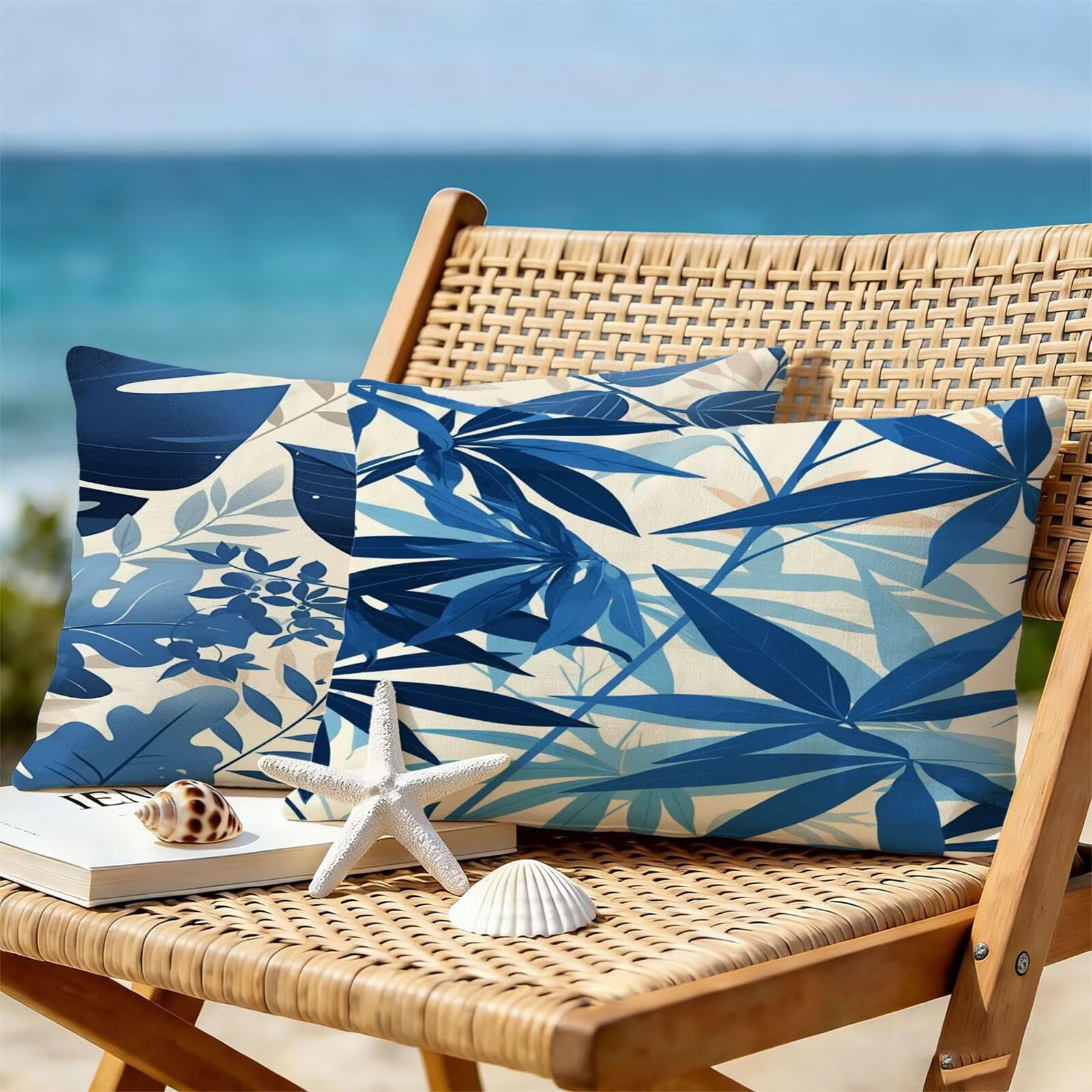 Générique Housse Coussin Exterieur Impermeable 30x50cm Bleu Décoratif Taie d'oreiller Decoration Feuilles Tropicales Housse de Coussin Exterieur Impermeable pour Salon de Jardin Lot 2. T-4929
