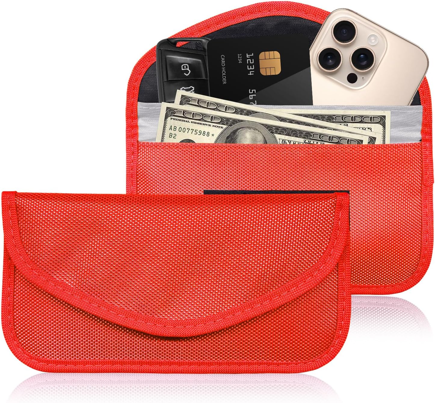 2 PCS Faraday Bags for Phone and Car Keys, Anti Theft Signal Blocking Key Pouch Privacy Protection, Cell Phone Keyless Entry Fob RFID Blocking Case, Car Accessories (Red)