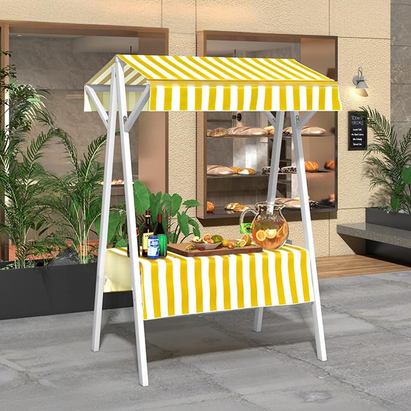 Genérico Carrito de Venta de Alimentos Comercial con toldo a Rayas - Expositor móvil de Alimentos para mercados, Ruedas bloqueables, Amarillo, 100 cm/39,3 Pulgadas Food Trucks y Vende