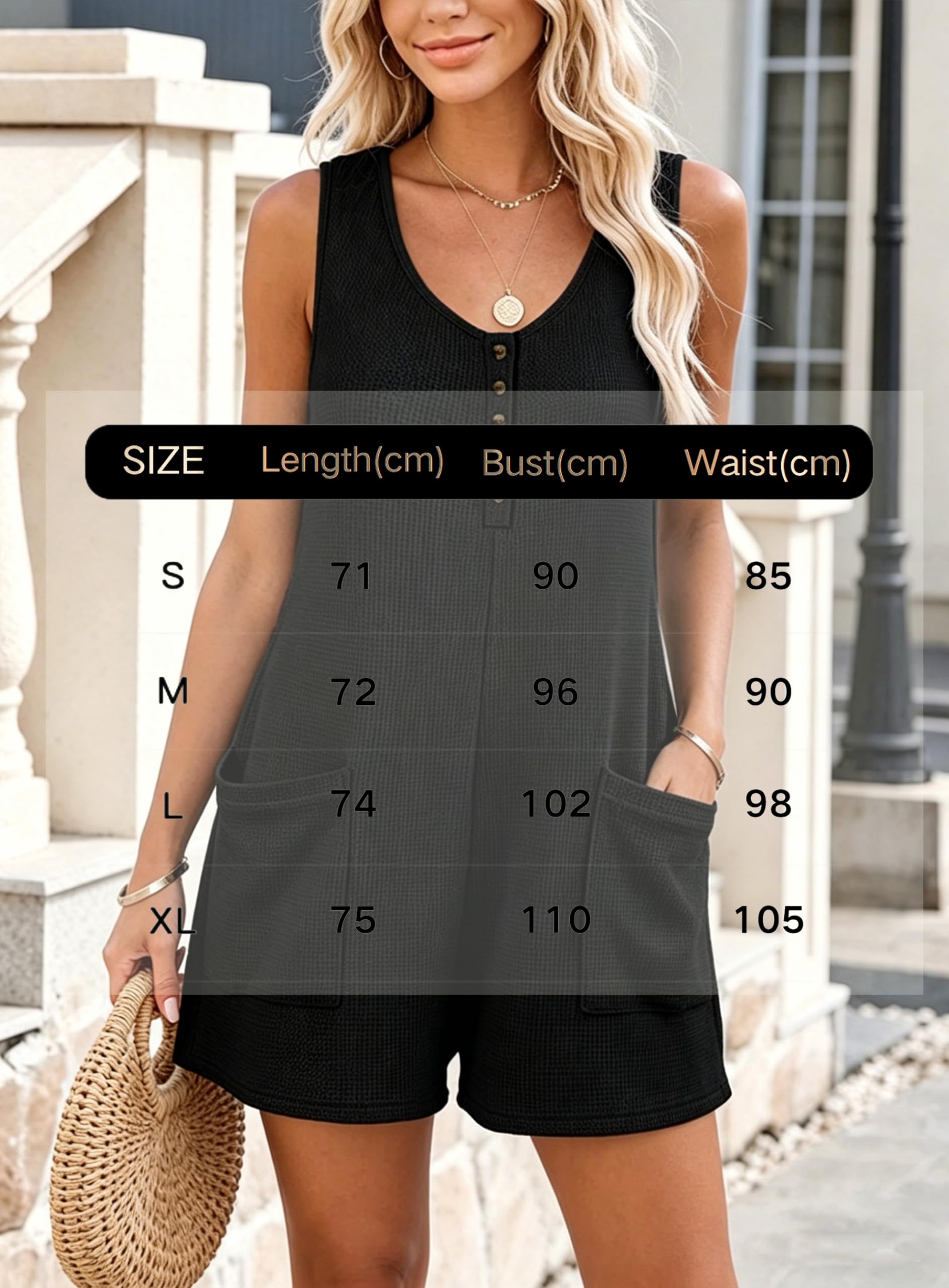 Casual Jumpsuit para Mujer Verano Mono Pantalon Corto Bolsillos Elegante Trajes Playa Sin Mangas Holgado Overol Ancha