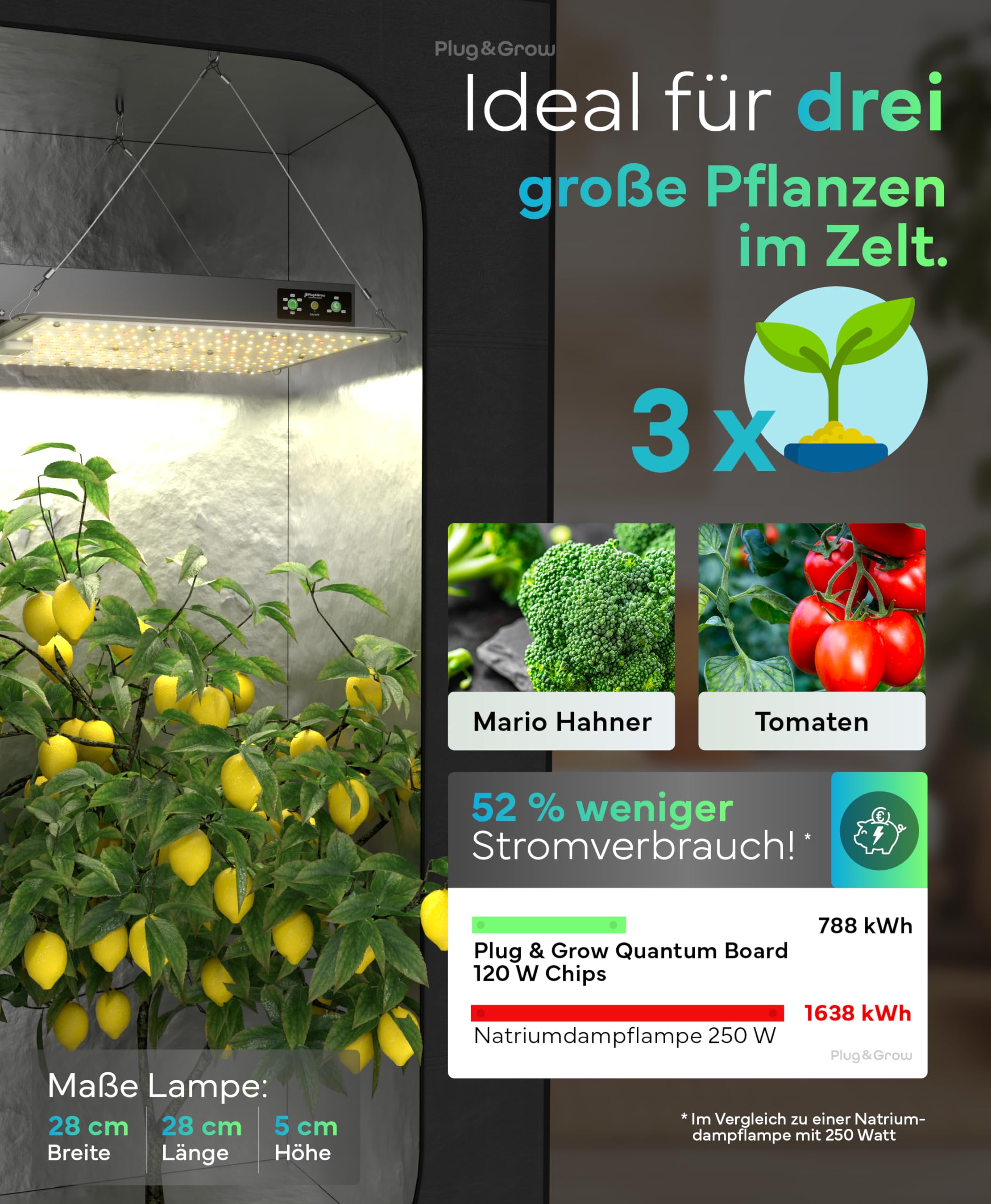 NEU Grow Lampe LED Vollspektrum mit integriertem Timer I 120W Pflanzenlampe für Growbox I Daisy-Chain bis 50 Lampen I Zimmerpflanzen Growlampe von Plug & Grow