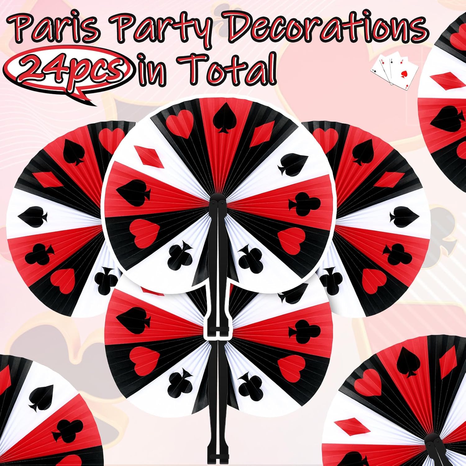 Taiyin 24 Pcs Casino Paper Fans Party Supplies Decorative Folding Handheld Fans Favors for Summer Holiday Wedding Birthday Gifts Party Supplies