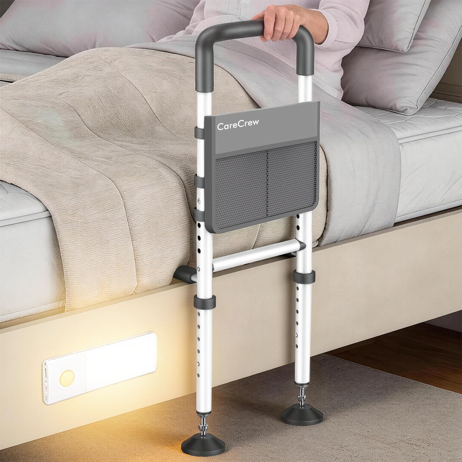 Photo 1 of CareCrew Bed Rails for Elderly Adults Safety - Adjustable Bed Rails for Seniors Supports 350lbs with Motion Sensor Light & Storage Pocket, Stable Bed Assist Rails with Strong Support Leg
