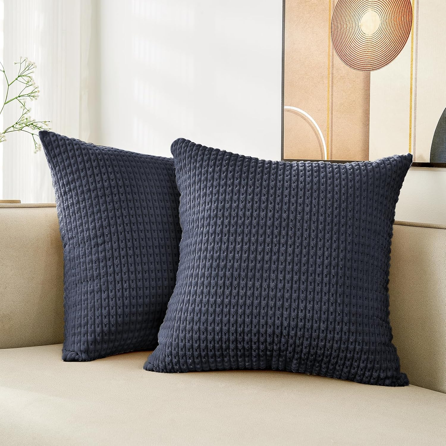 Warmstar Throw Pillow Covers Pack of 2,20"x 20" Pillow Covers Set of 2 Modern Farmhouse Home Decorative Pillow Cover, Soft Polyester Cushion Covers for Couch Sofa Bedroom Living Room,Blue