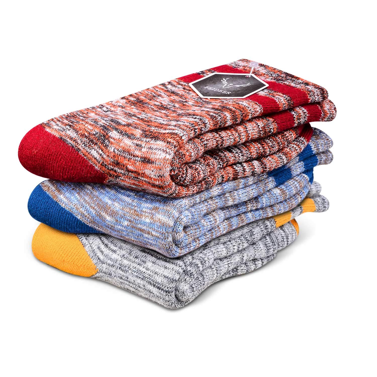 FEIDEER Wandersocken für Damen, Multipack, Outdoor, Freizeit, Baumwolle, feuchtigkeitsableitend, Crew-Socken